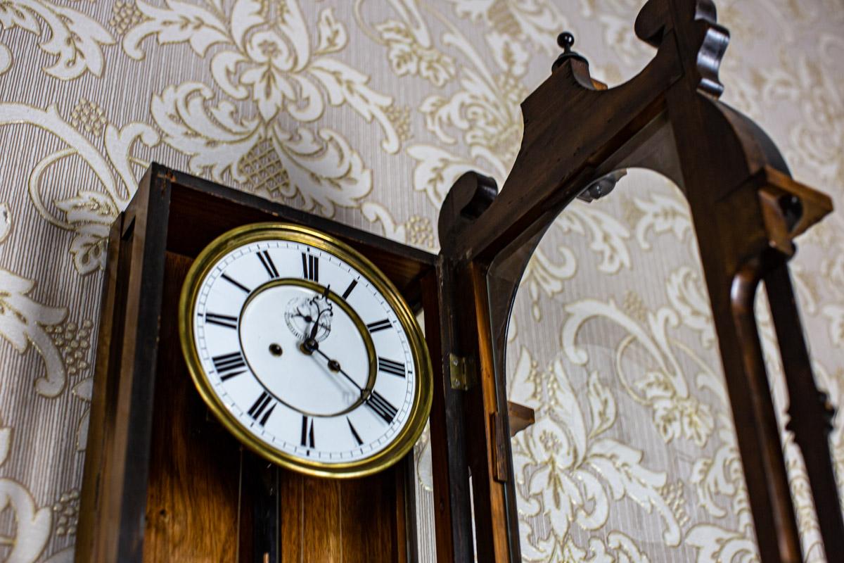 European 19th Century Wall Clock in Wooden Case with Interesting Frame