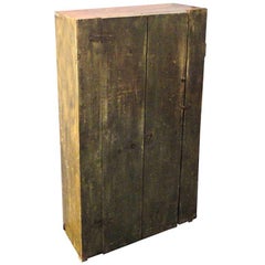 Used 19th Century Wall Cupboard in Original Sage Green over White Washed Paint