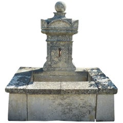 Antique 19th Century Wall Fountain with Hand-Sculpted Headpiece in Aged Stone, Provence