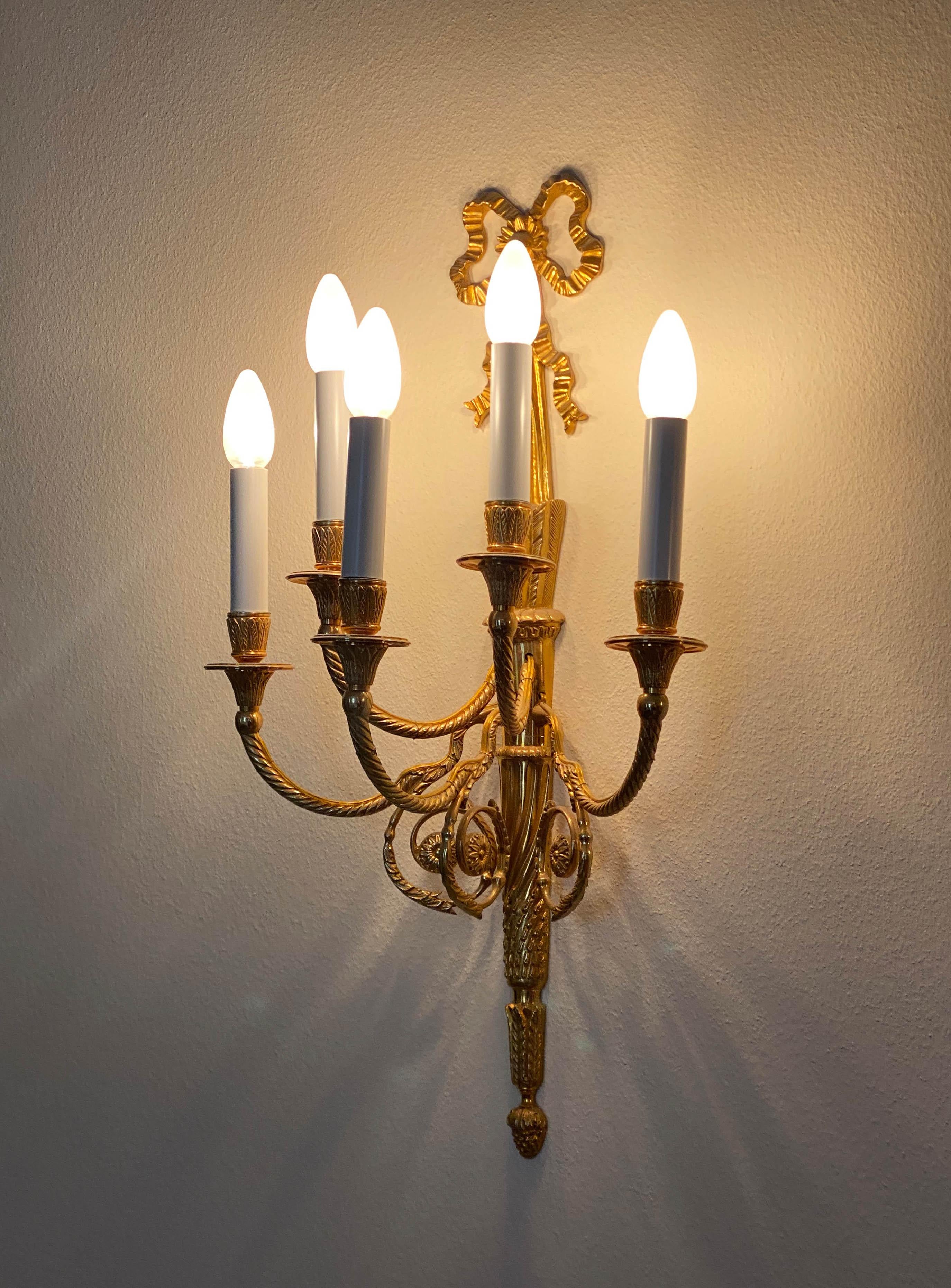 Late 19th Century 19th Century Wall-Light Scones Louis XV Style French Gilt Bronze For Sale