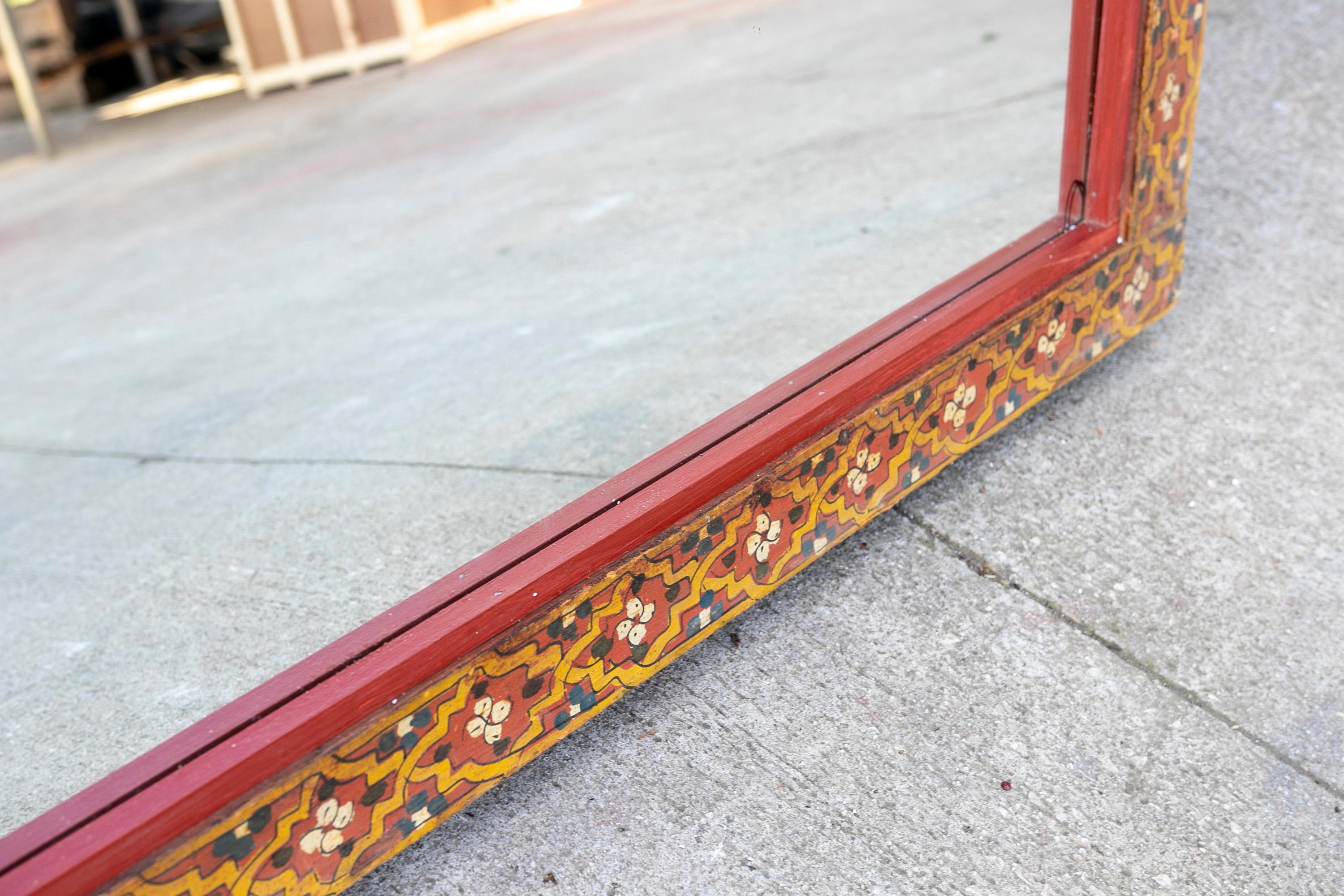 19th Century, Wall Mirror with Wooden Frame Made of Polychrome Panels For Sale 7