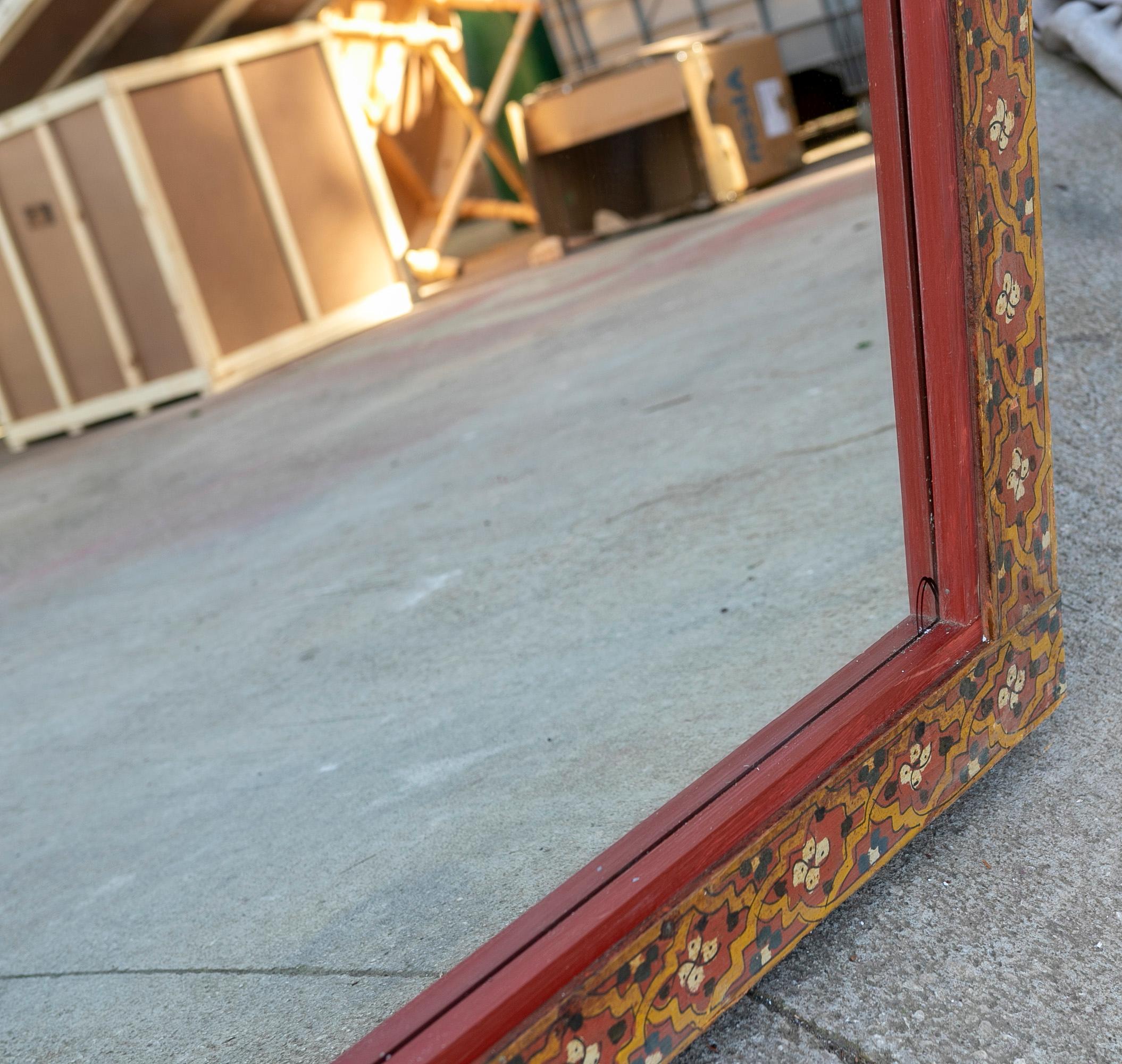 19th Century, Wall Mirror with Wooden Frame Made of Polychrome Panels For Sale 8