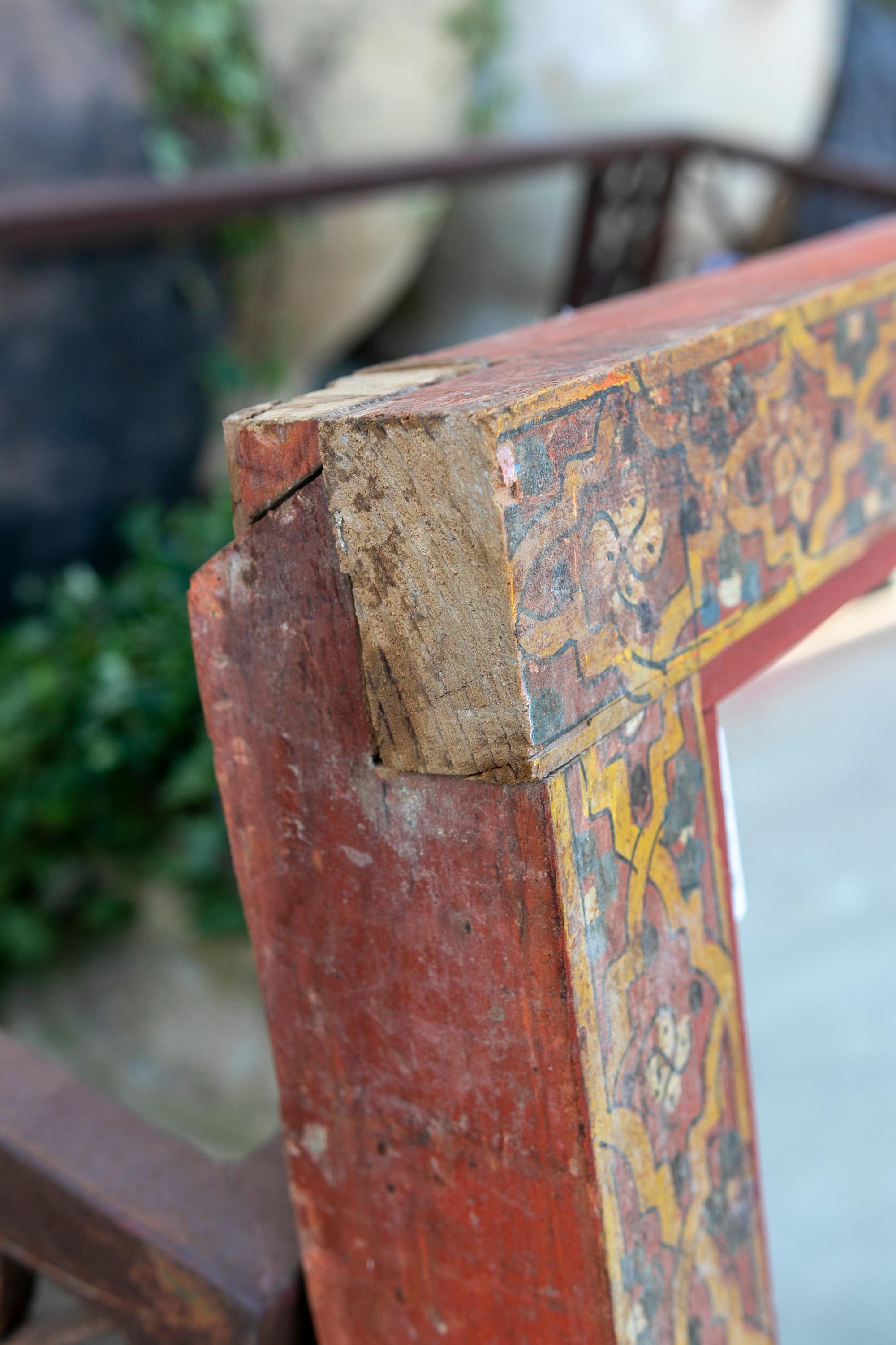 19th Century, Wall Mirror with Wooden Frame Made of Polychrome Panels For Sale 9