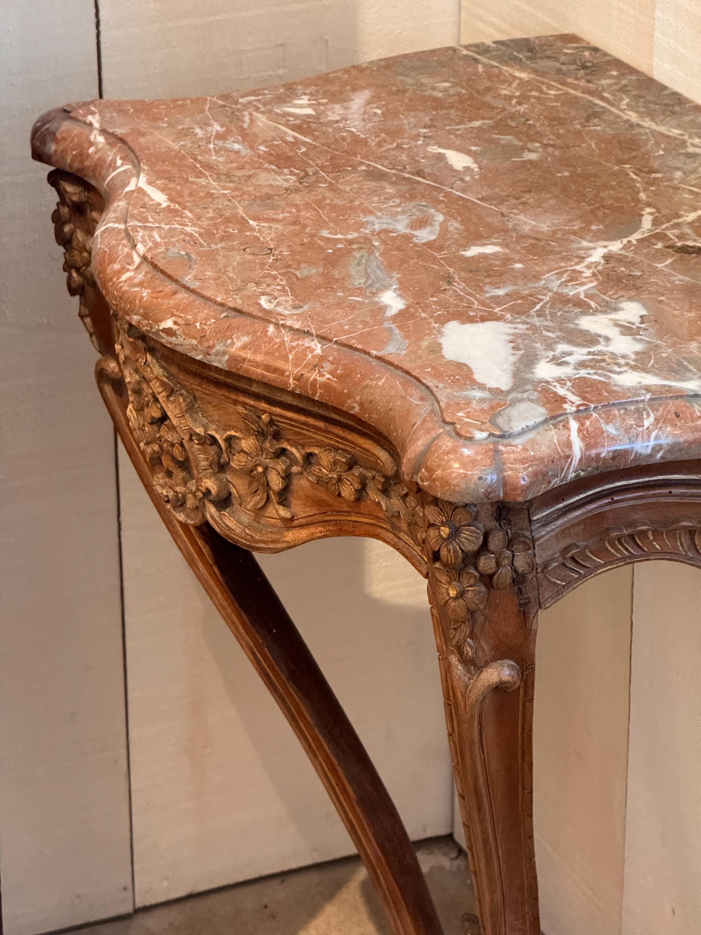 French 19th Century Wall Mounted Marble Top Console Table For Sale