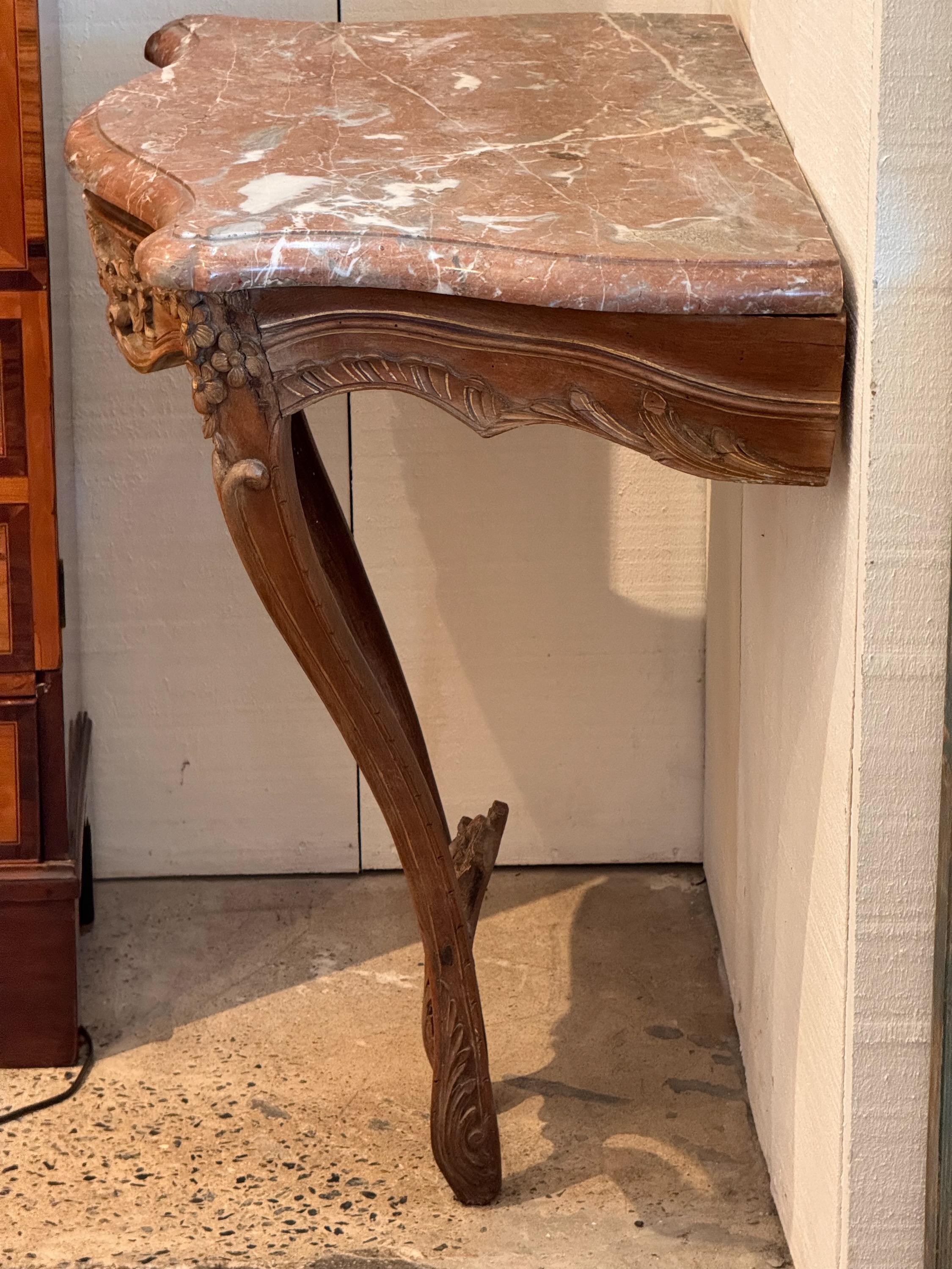 19th Century Wall Mounted Marble Top Console Table For Sale 1