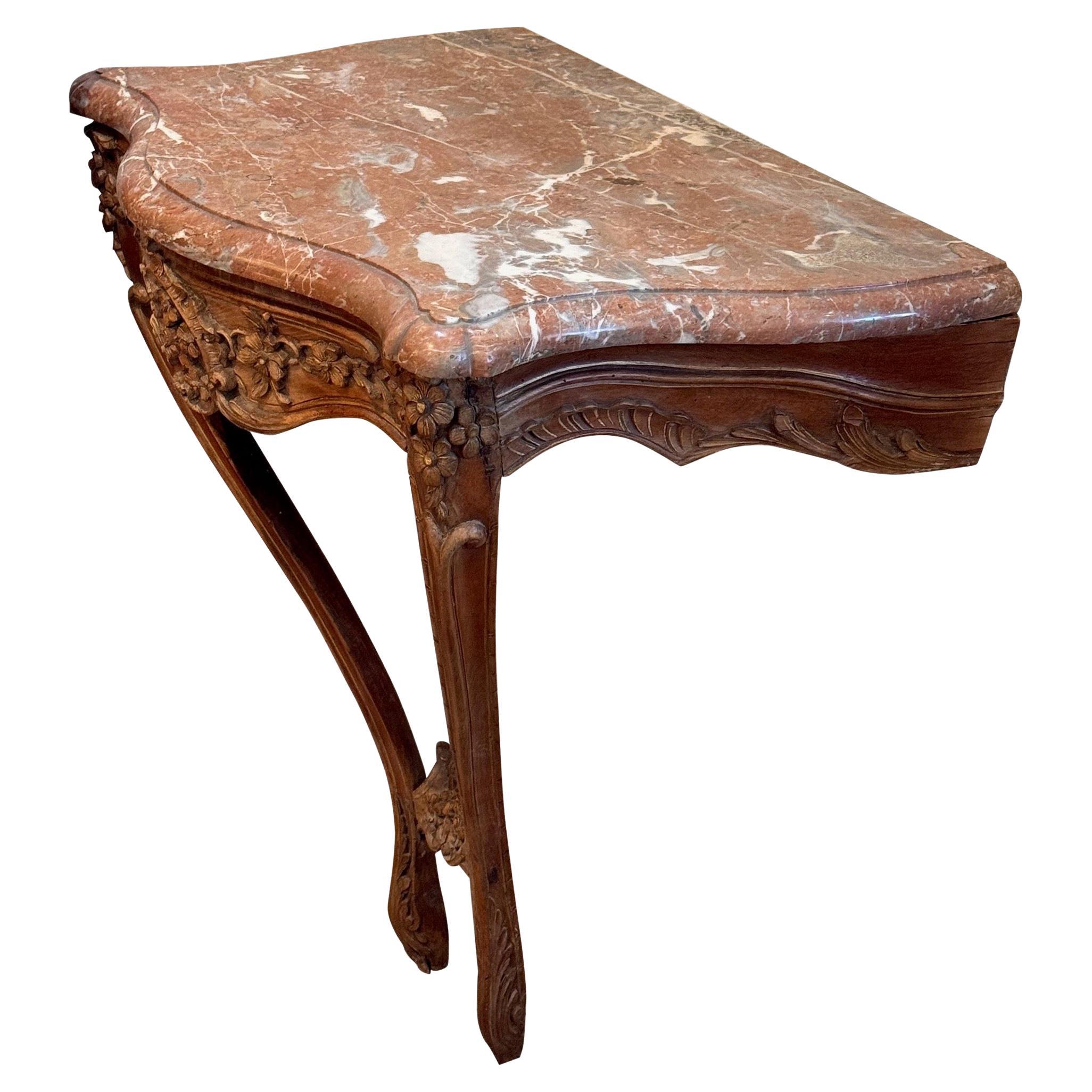 19th Century Wall Mounted Marble Top Console Table For Sale