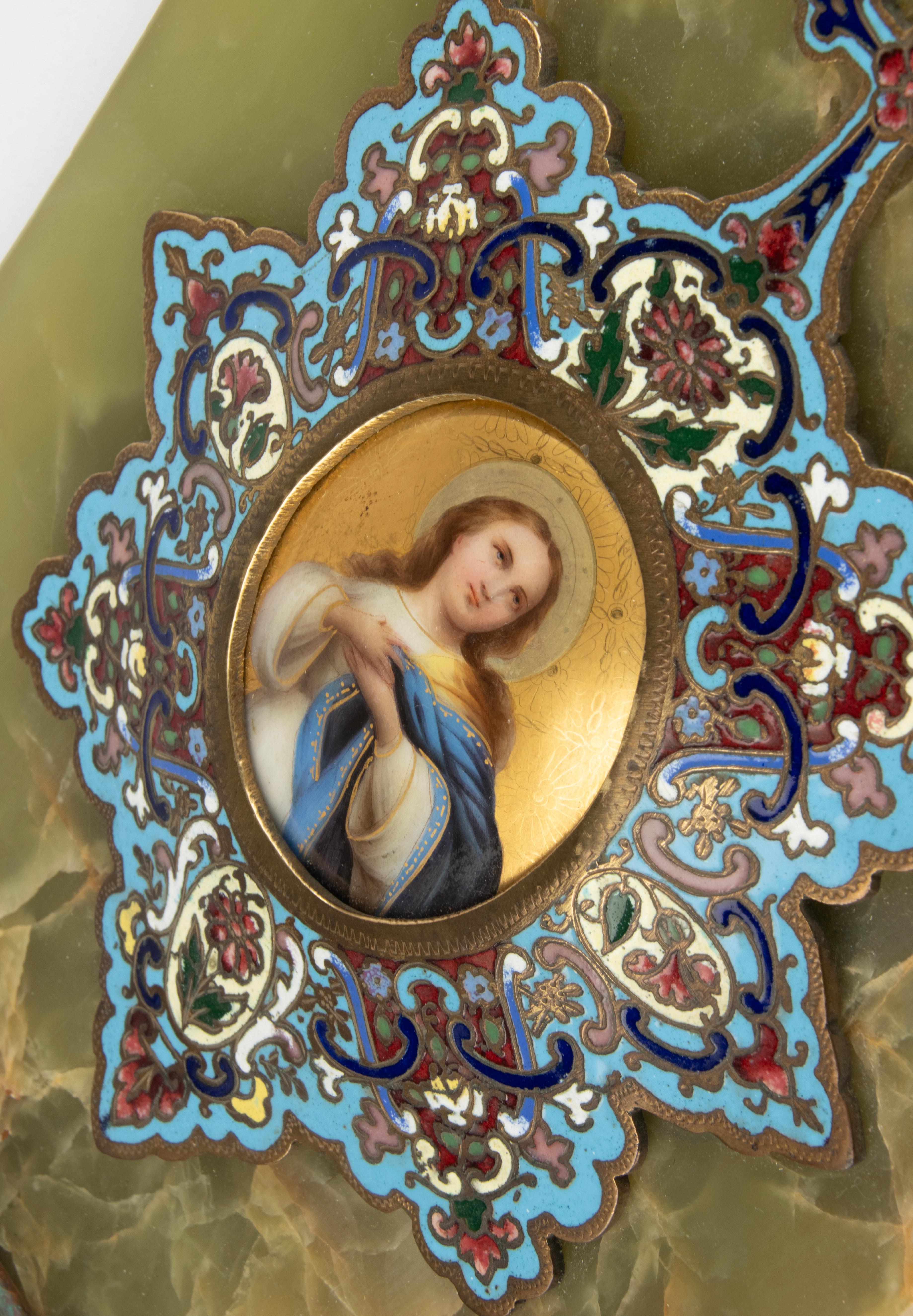 19th Century Wall Plate - Onyx Porcelain and Bronze Cloisonné - Holy Mary For Sale 3