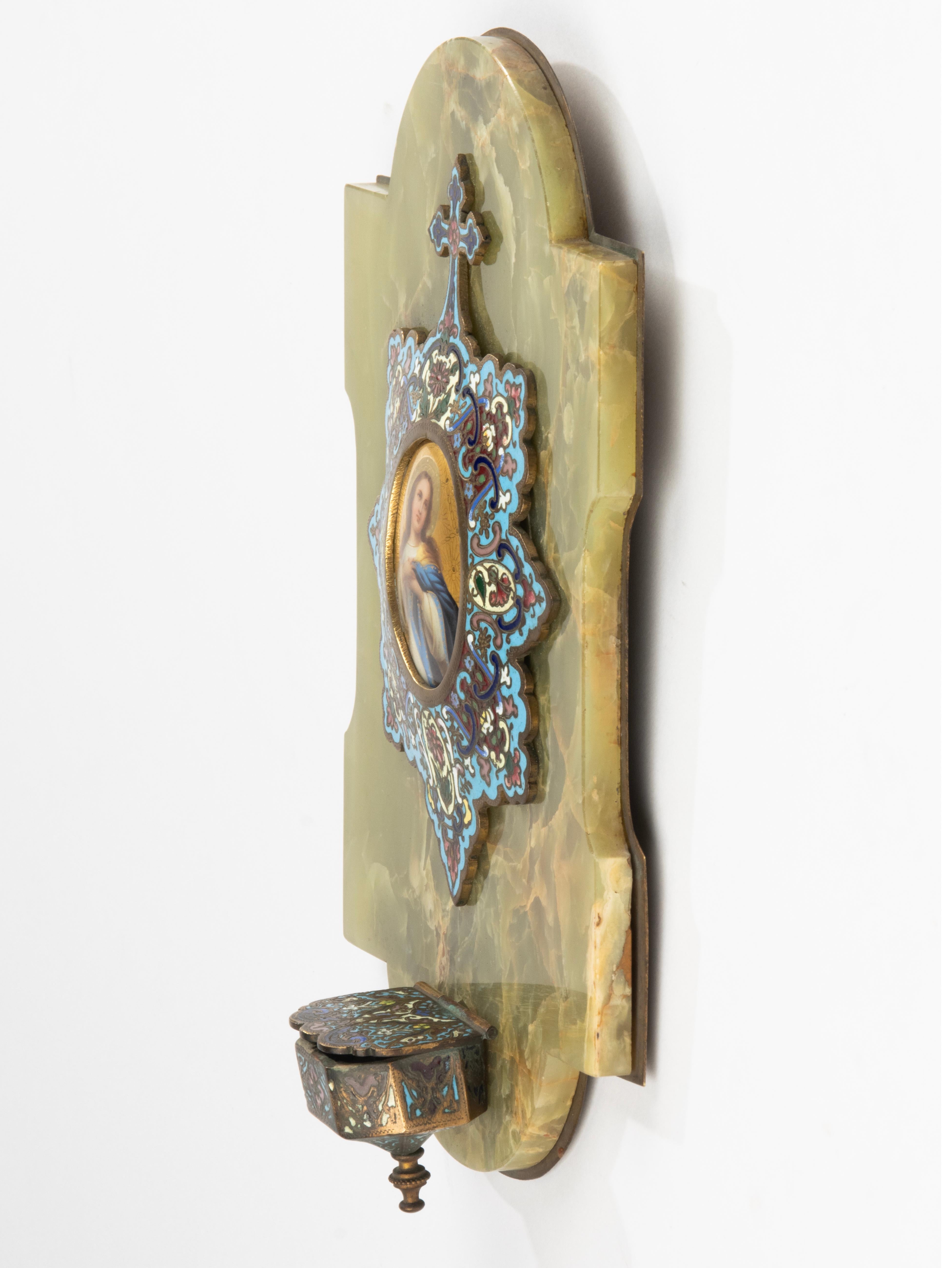 19th Century Wall Plate - Onyx Porcelain and Bronze Cloisonné - Holy Mary For Sale 7