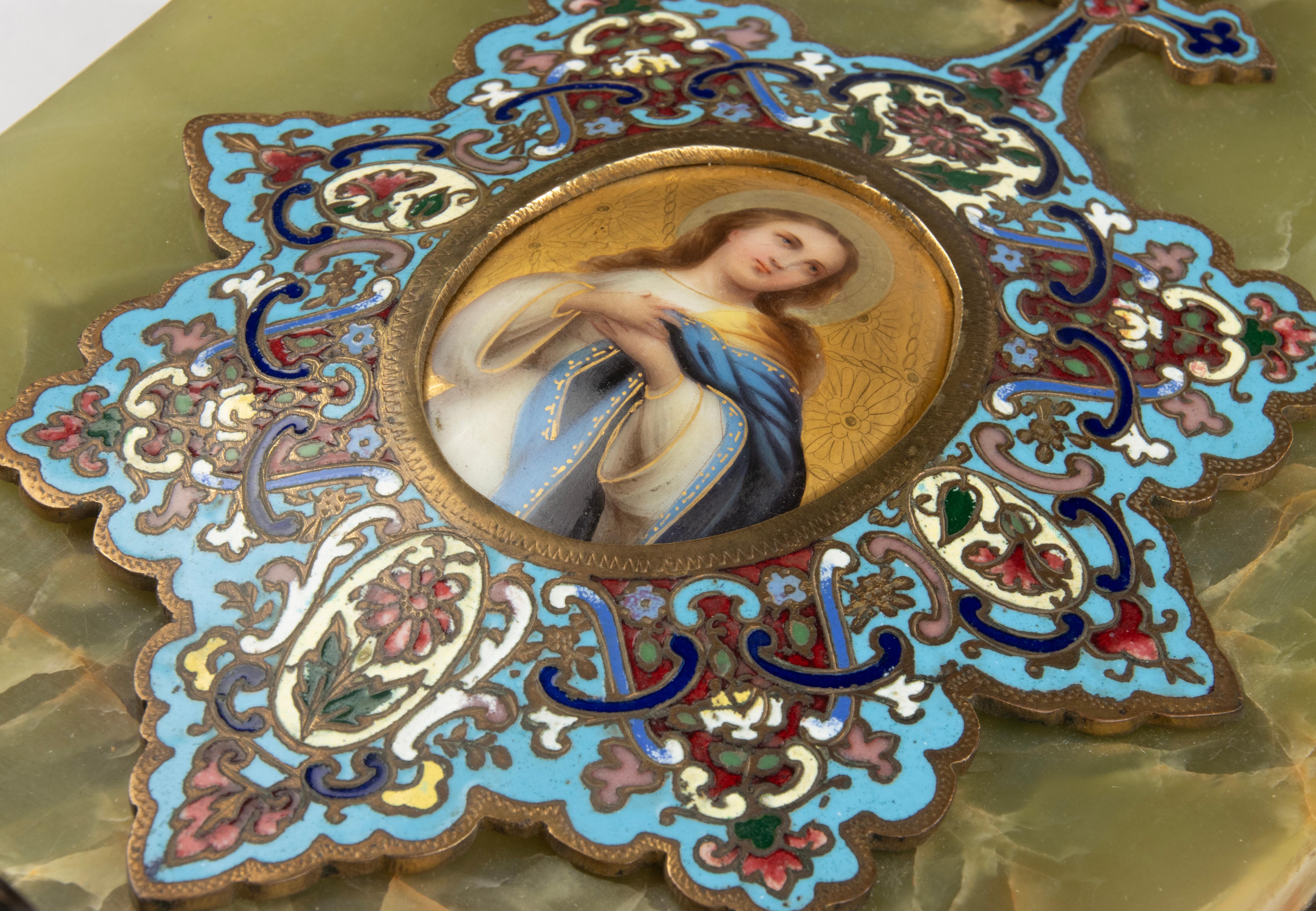 19th Century Wall Plate - Onyx Porcelain and Bronze Cloisonné - Holy Mary For Sale 9