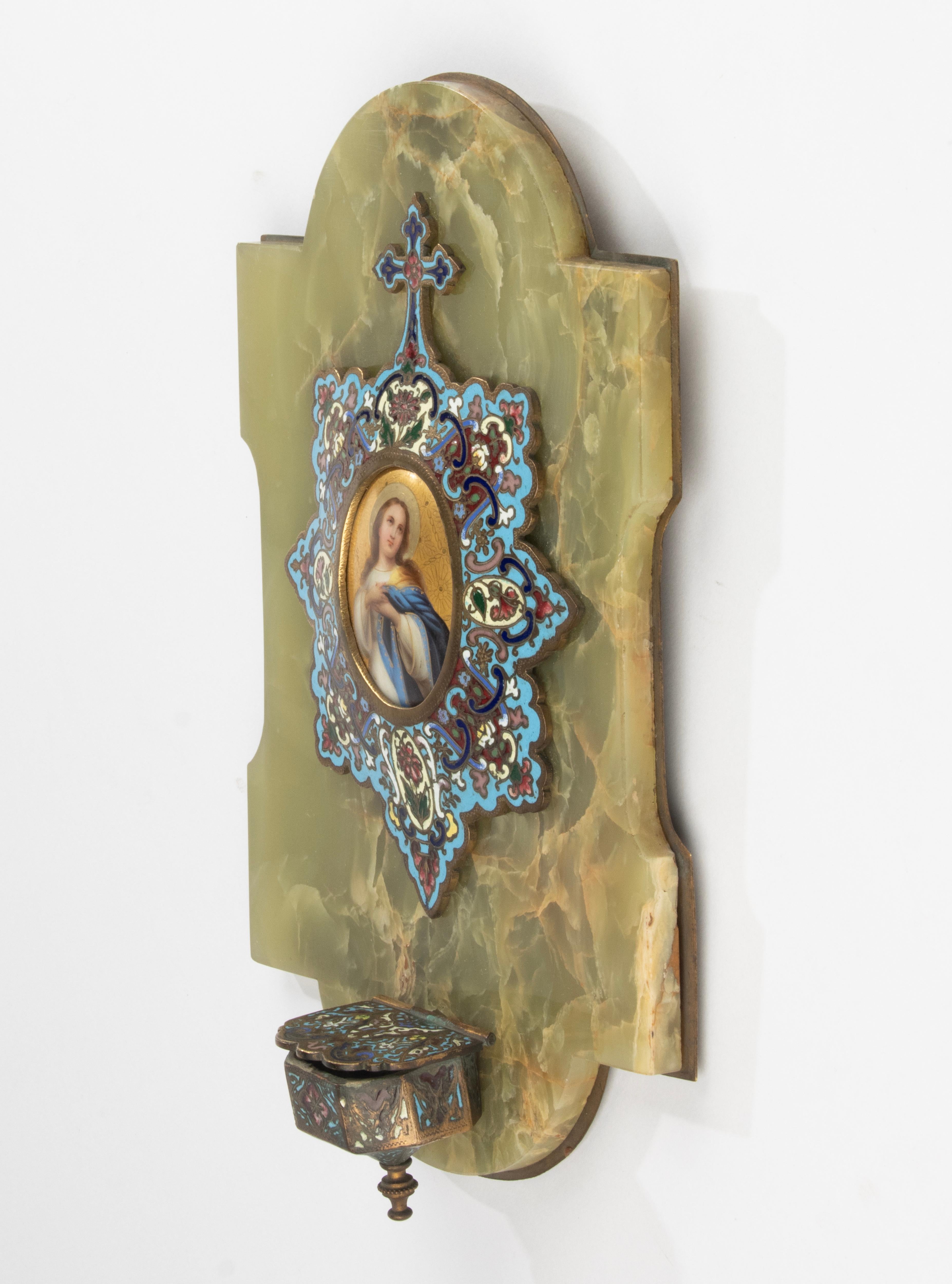 19th Century Wall Plate - Onyx Porcelain and Bronze Cloisonné - Holy Mary For Sale 10