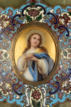 19th Century Wall Plate - Onyx Porcelain and Bronze Cloisonné - Holy Mary