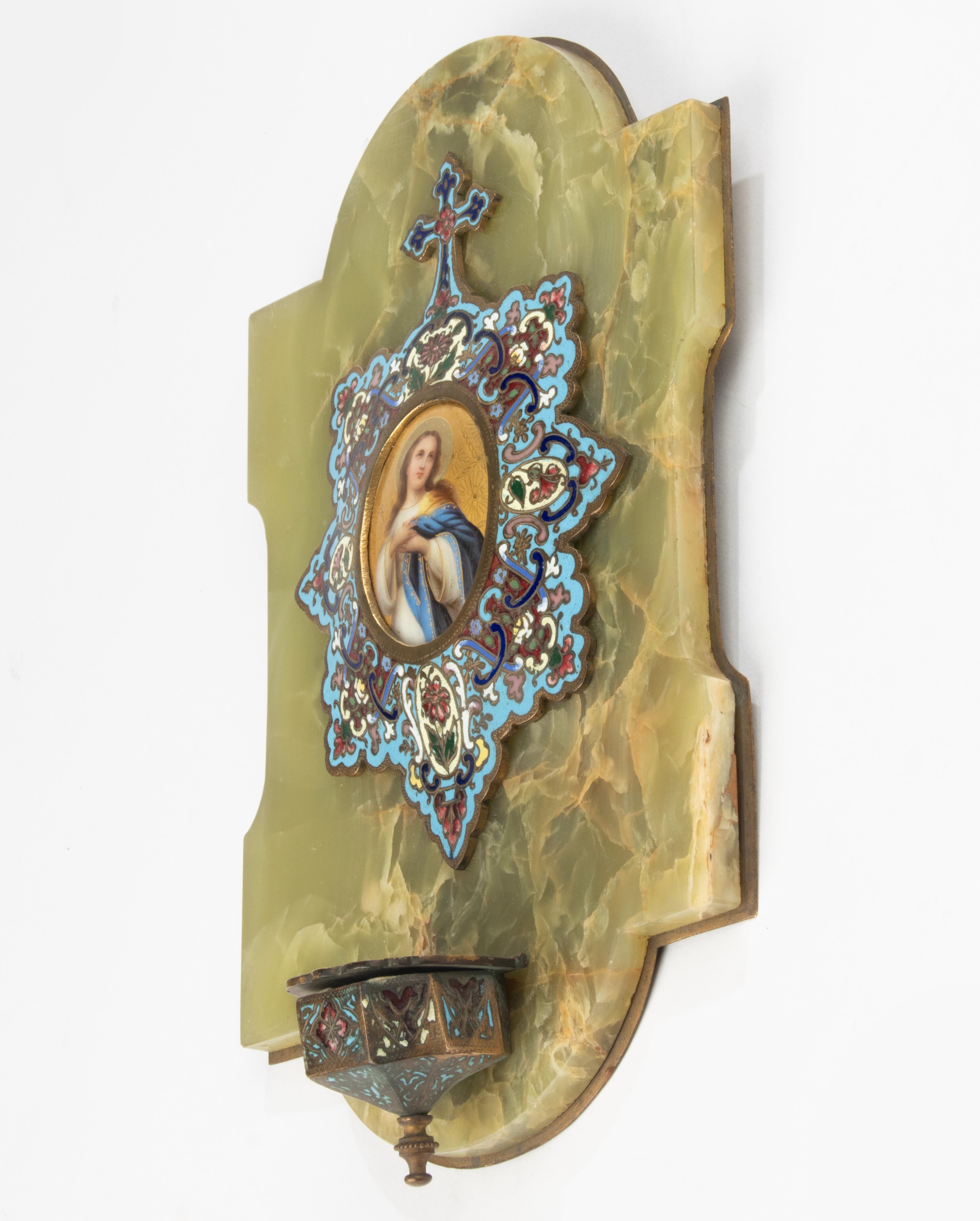 Late 19th Century 19th Century Wall Plate - Onyx Porcelain and Bronze Cloisonné - Holy Mary For Sale