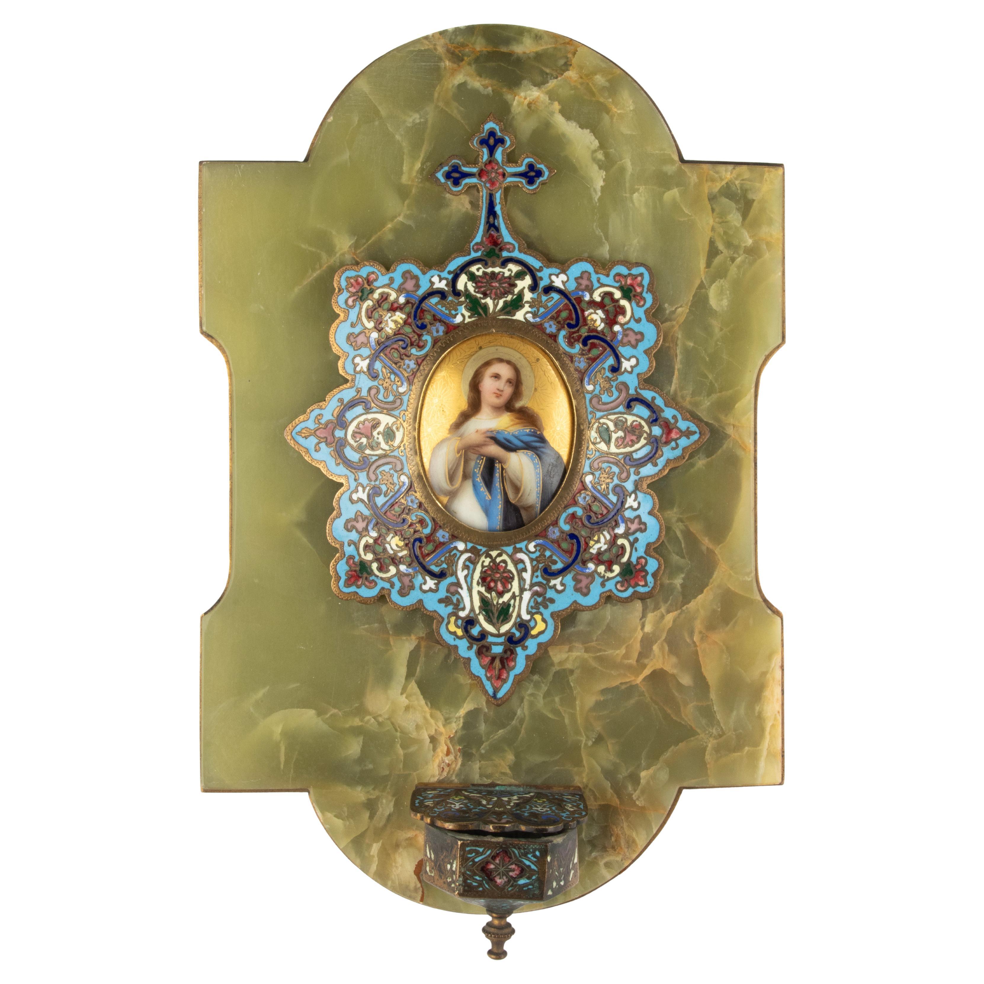 19th Century Wall Plate - Onyx Porcelain and Bronze Cloisonné - Holy Mary