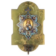 19th Century Wall Plate - Onyx Porcelain and Bronze Cloisonné - Holy Mary