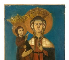 19th CEntury Wallachian Oil On Canvas Of The Virgin & Child