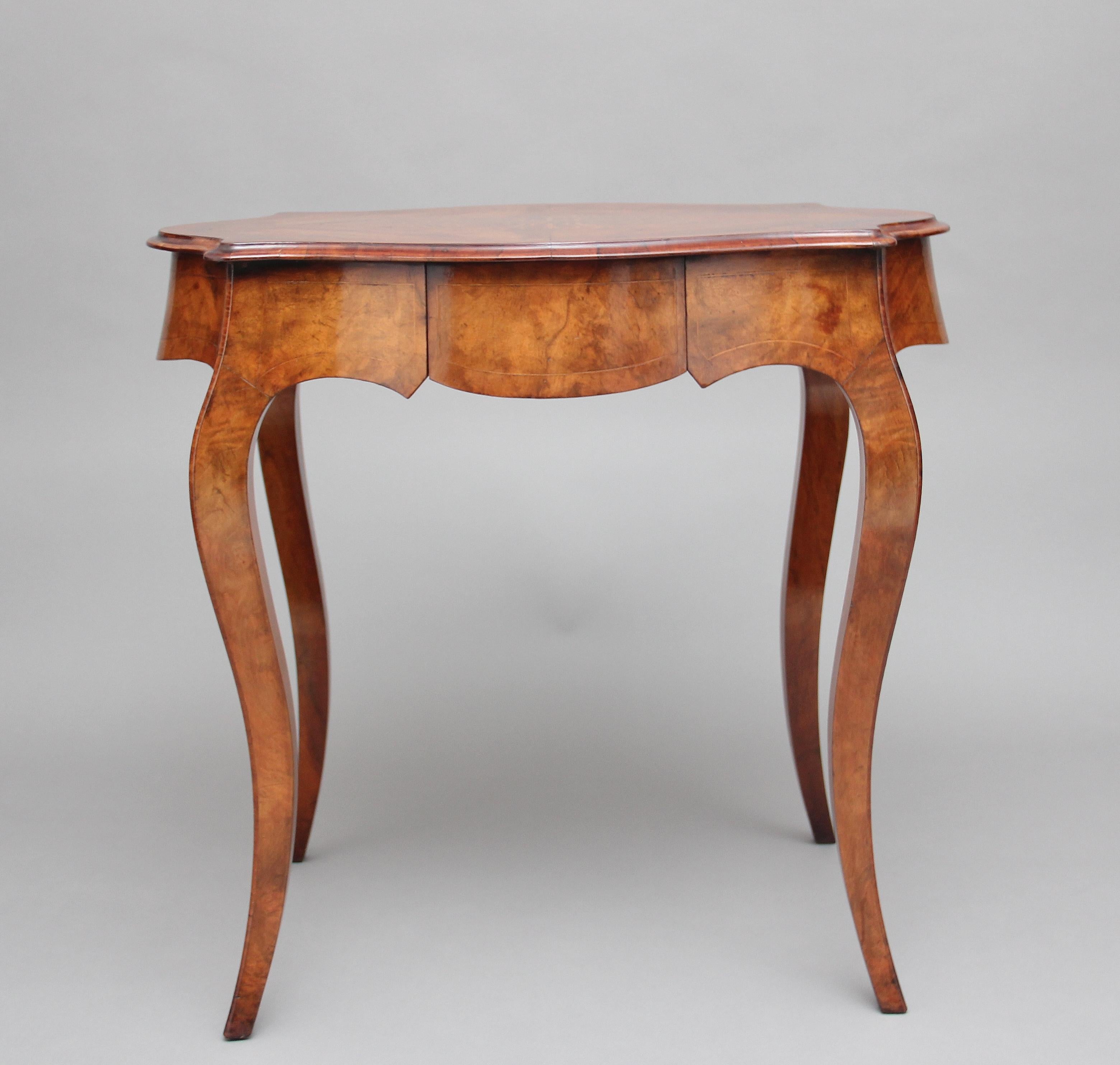 Victorian 19th Century Walnut and Boxwood Line Centre Table