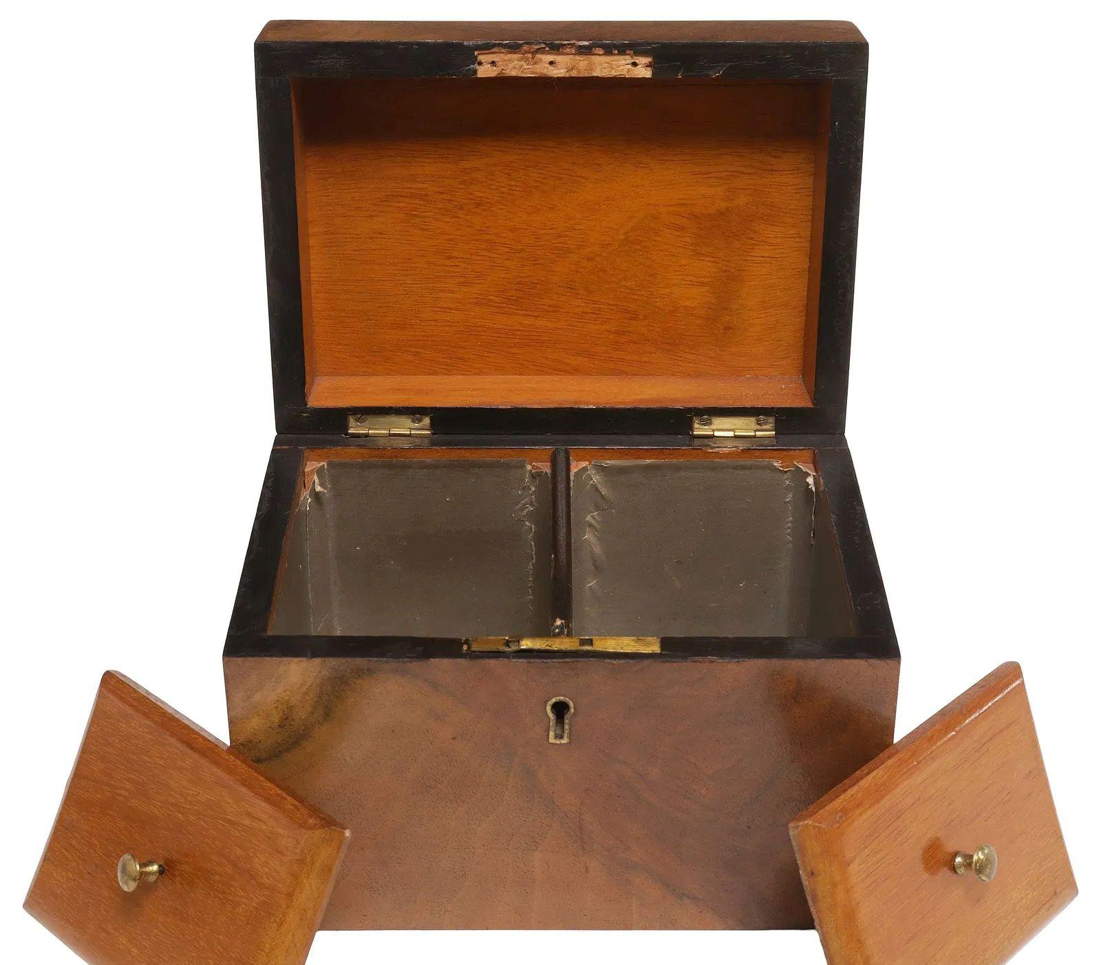 Victorian 19th Century Walnut and Brass Tea Caddy For Sale
