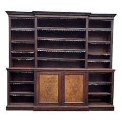 19th Century Walnut and Burr Walnut Breakfront Bookcase, Stamped Holland 
Sons