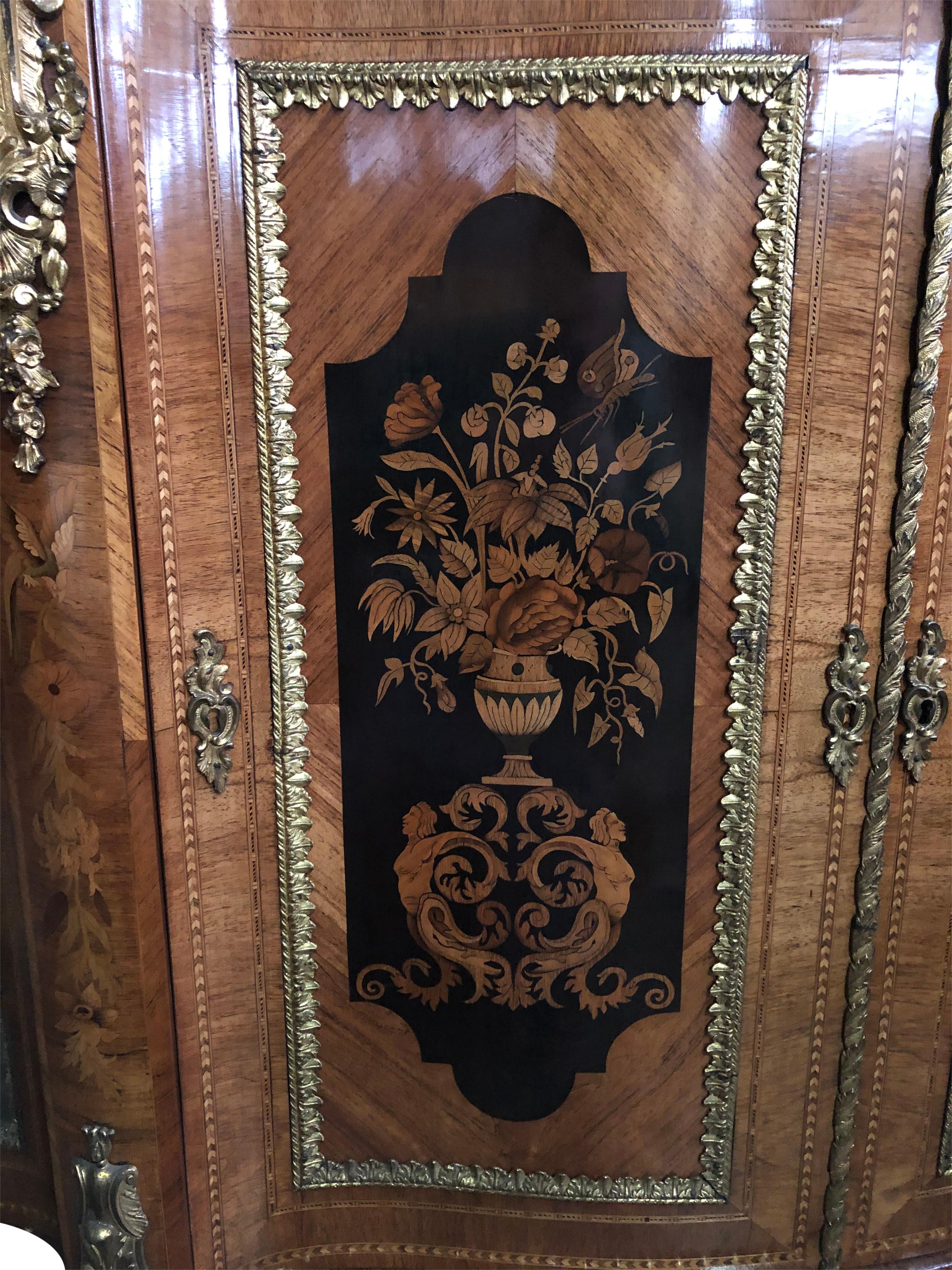 Inlay 19th Century Walnut and Floral Marquetry Credenza For Sale