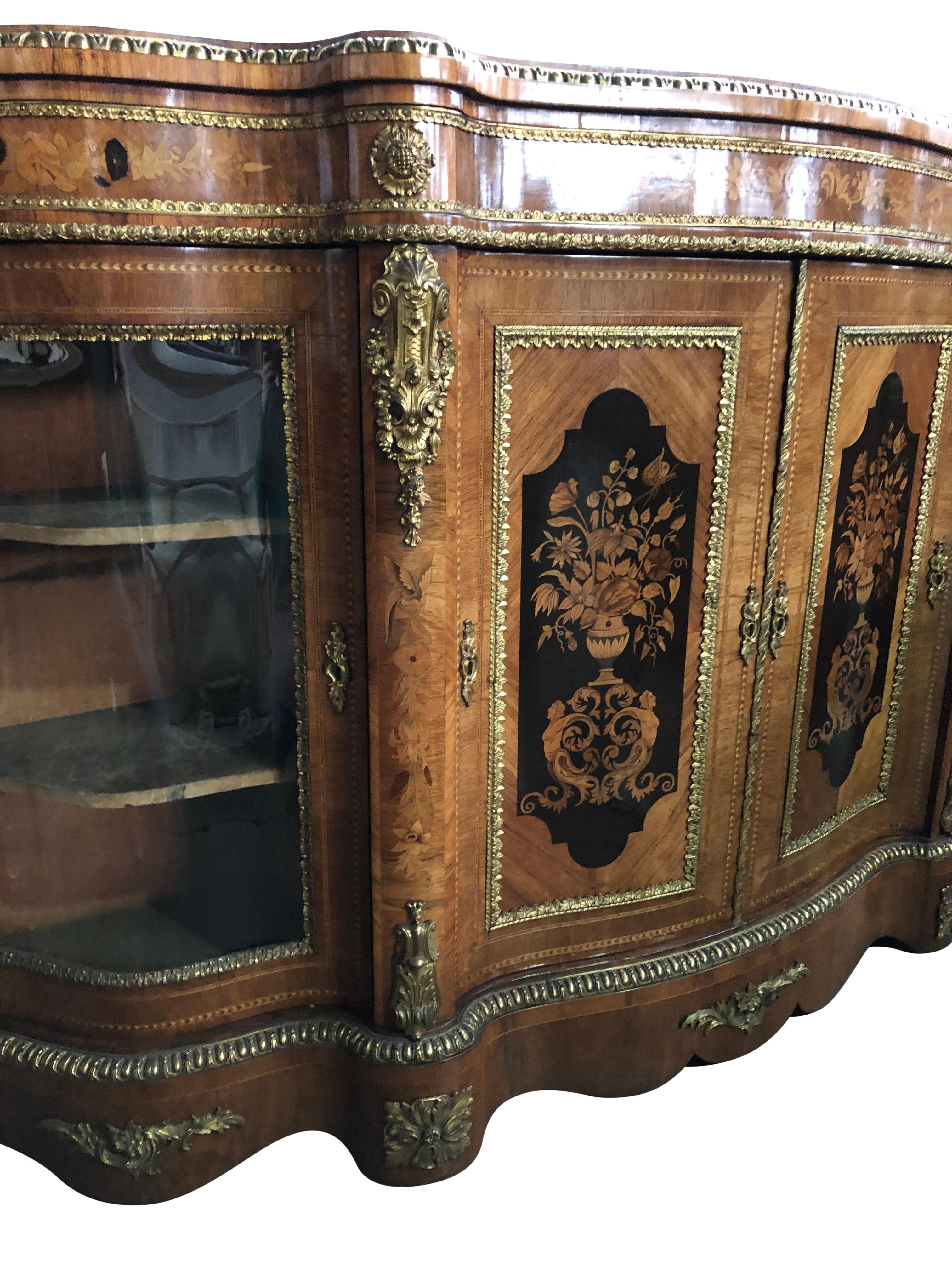 19th Century Walnut and Floral Marquetry Credenza For Sale 1