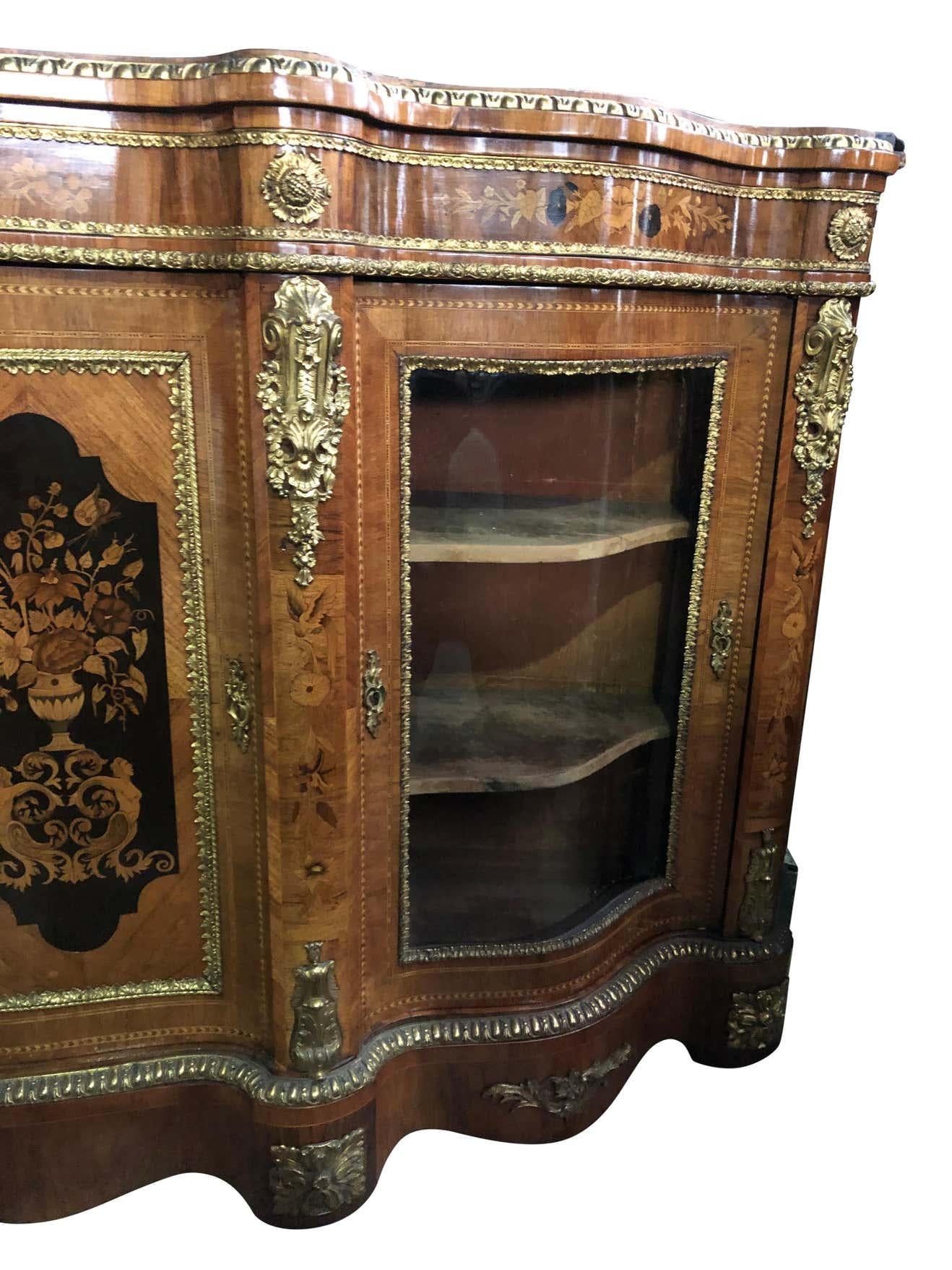 19th Century Walnut and Floral Marquetry Credenza For Sale 1