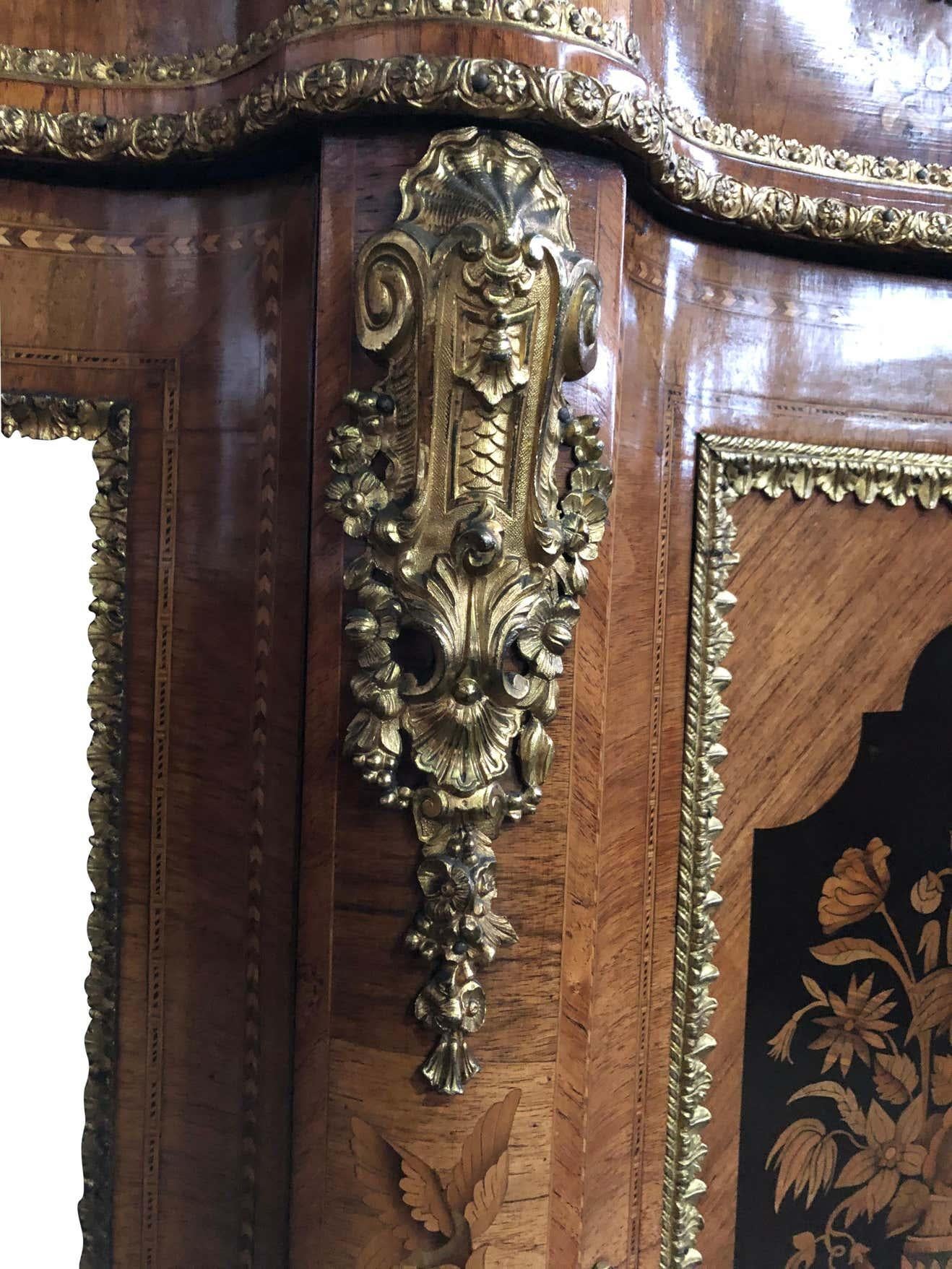 19th Century Walnut and Floral Marquetry Credenza For Sale 2