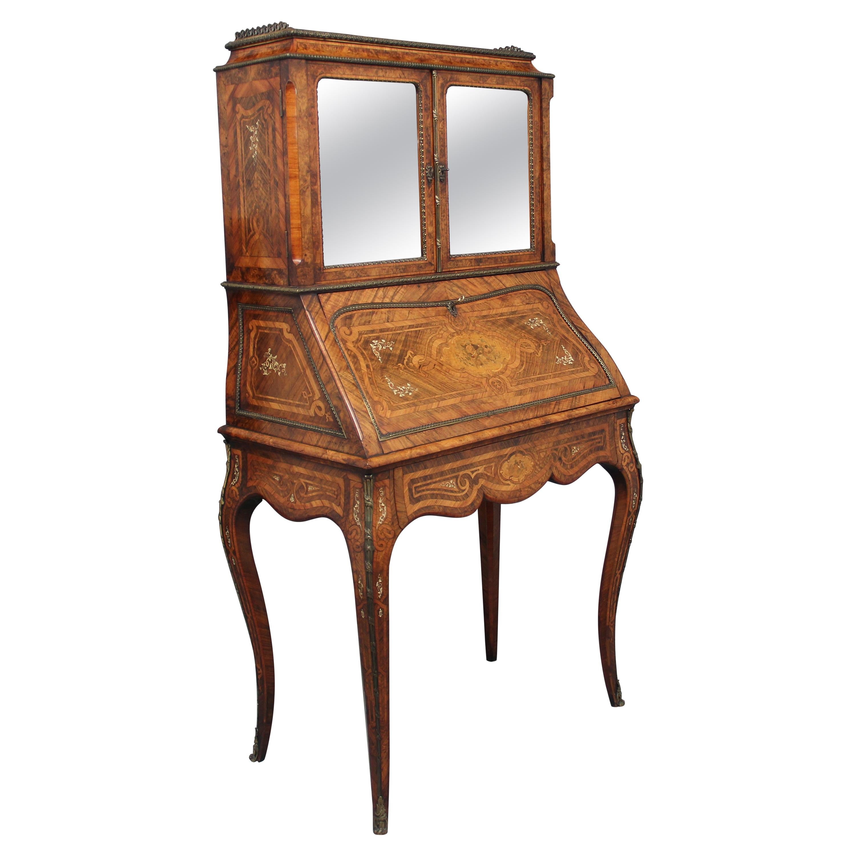 19th Century Walnut and Kingwood Bureau De Dame