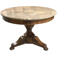 Antique 19th Century Walnut and Marble Round Gueridon Table