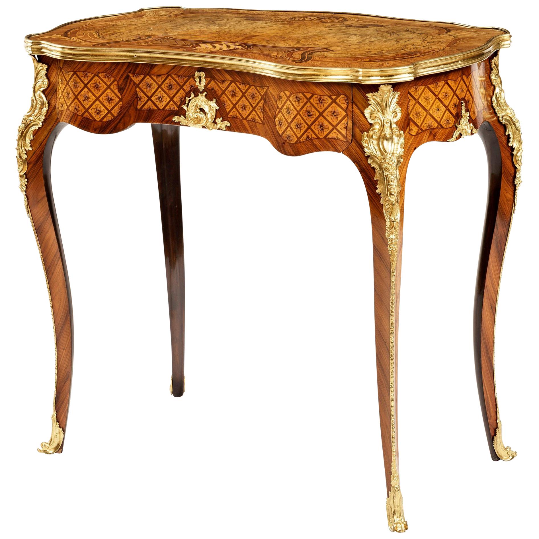 19th Century Walnut and Marquetry Occasional Table Attributed to Holland & Sons