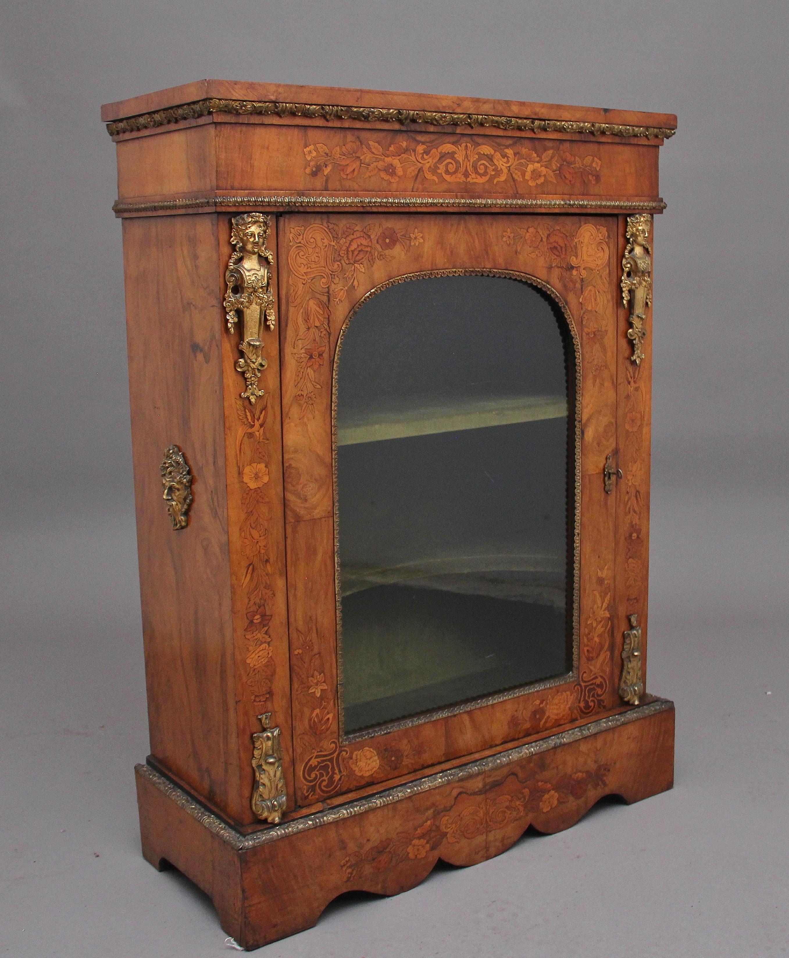 Early Victorian 19th Century Walnut and Marquetry Pier Cabinet For Sale