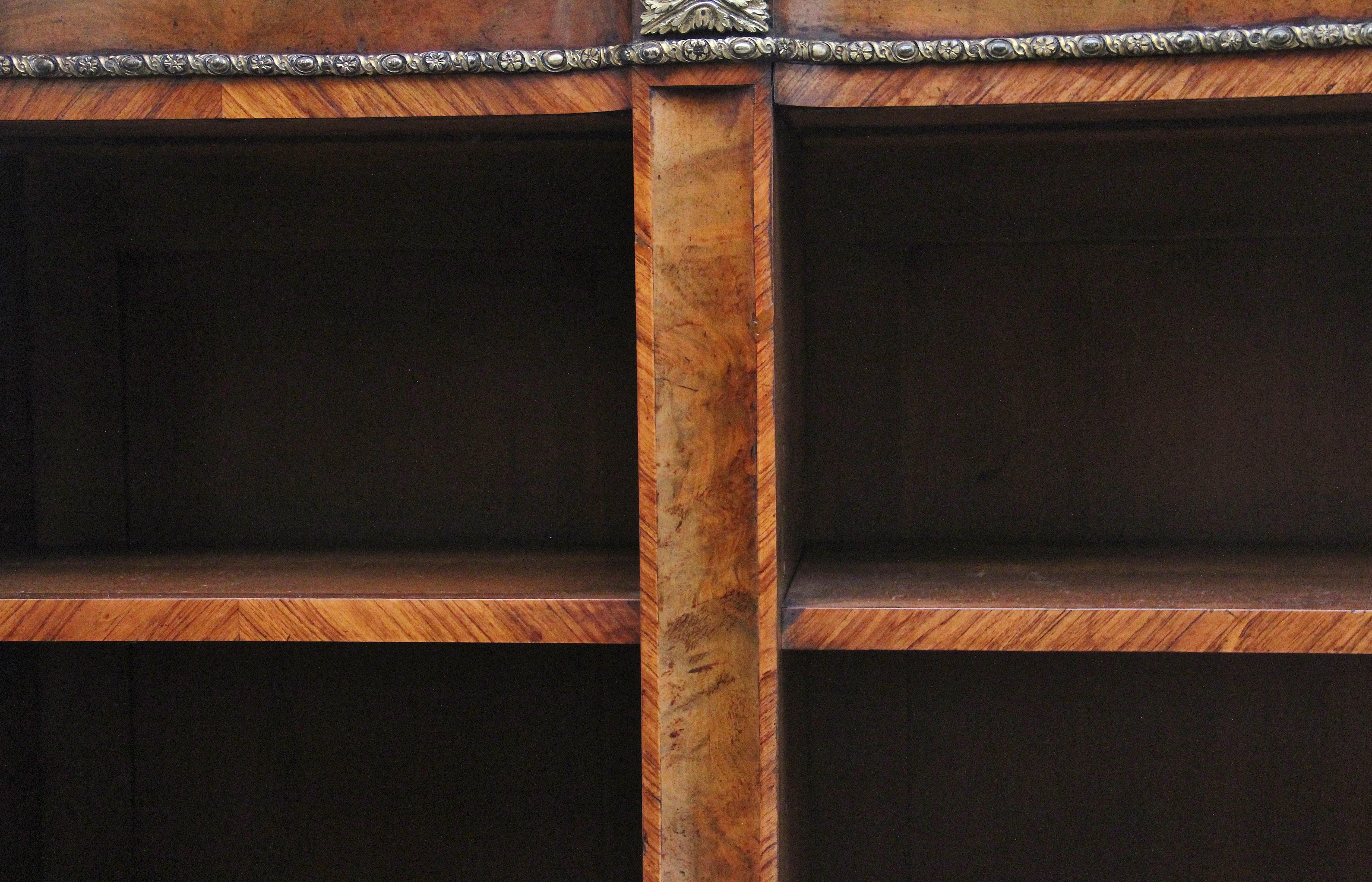 Early Victorian 19th Century walnut and ormolu open bookcase by Johnstone and Jeanes For Sale