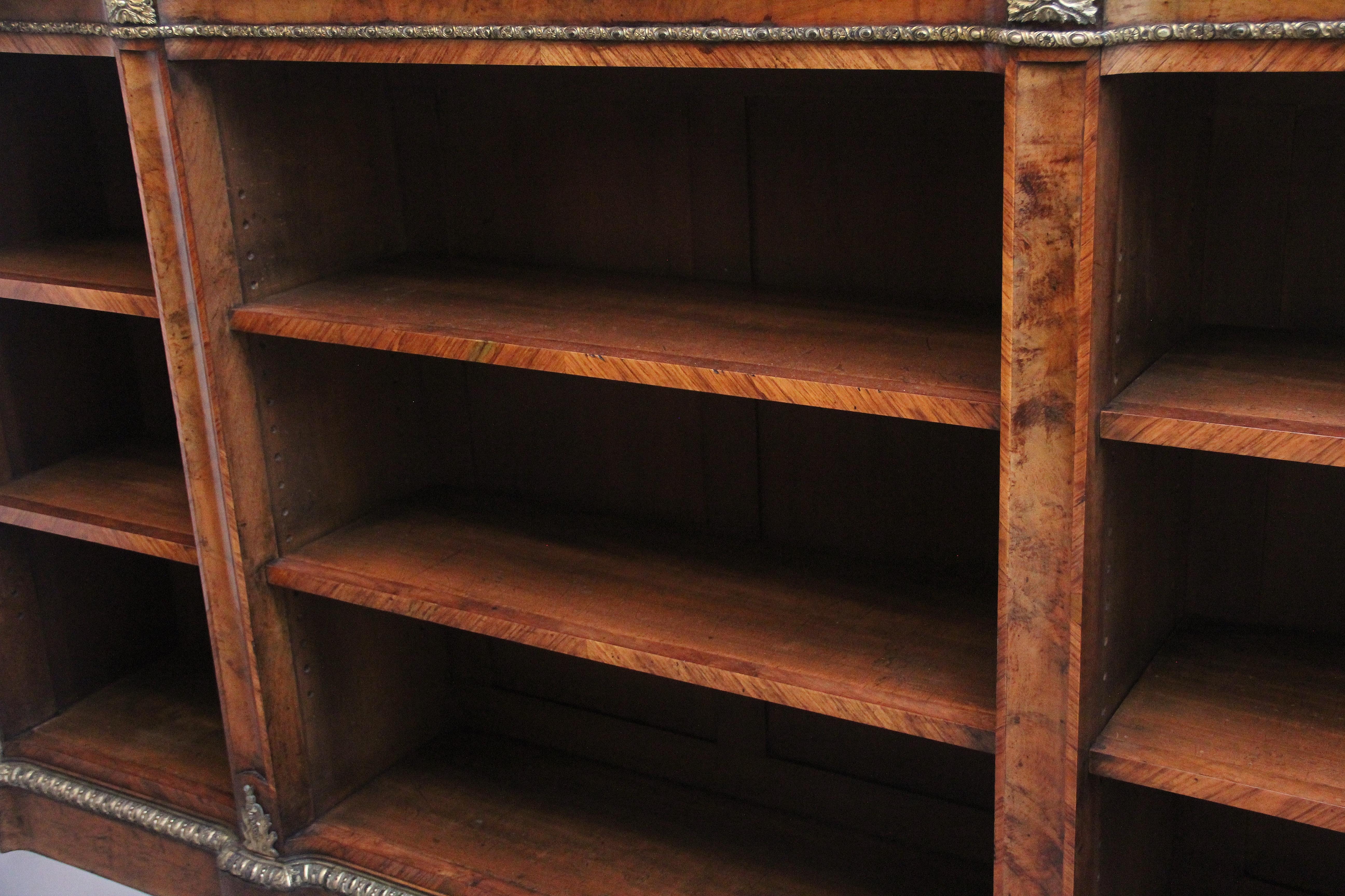 19th Century walnut and ormolu open bookcase by Johnstone and Jeanes In Good Condition For Sale In Martlesham, GB