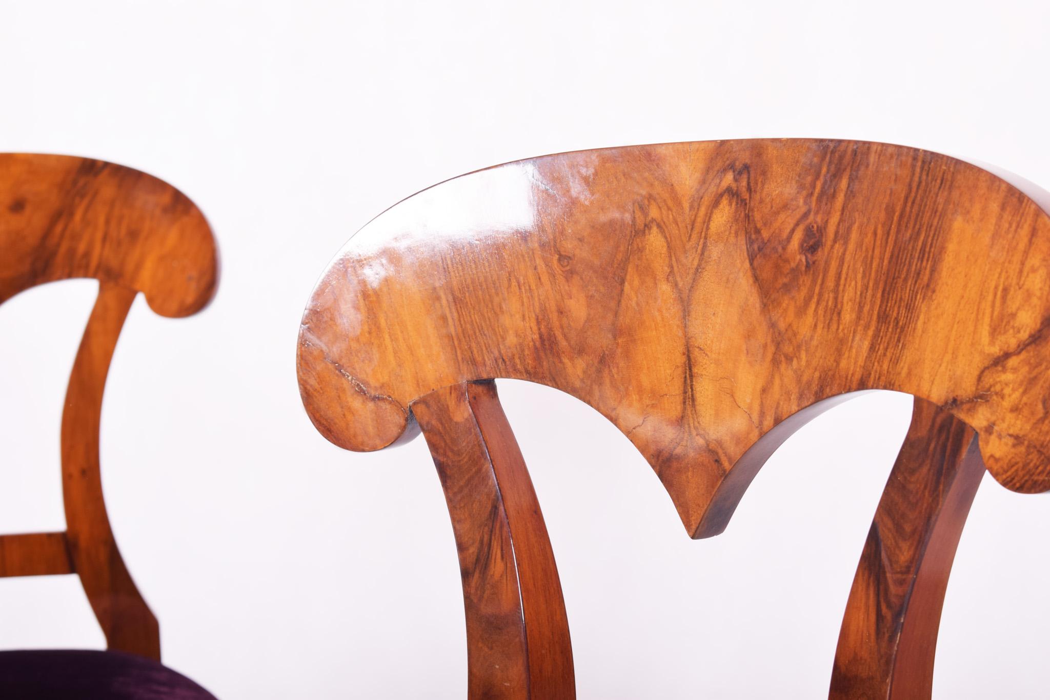 Fabric 19th Century Walnut Austrian Biedermeier Chairs, 4 Pieces, 1830s, New Upholstery