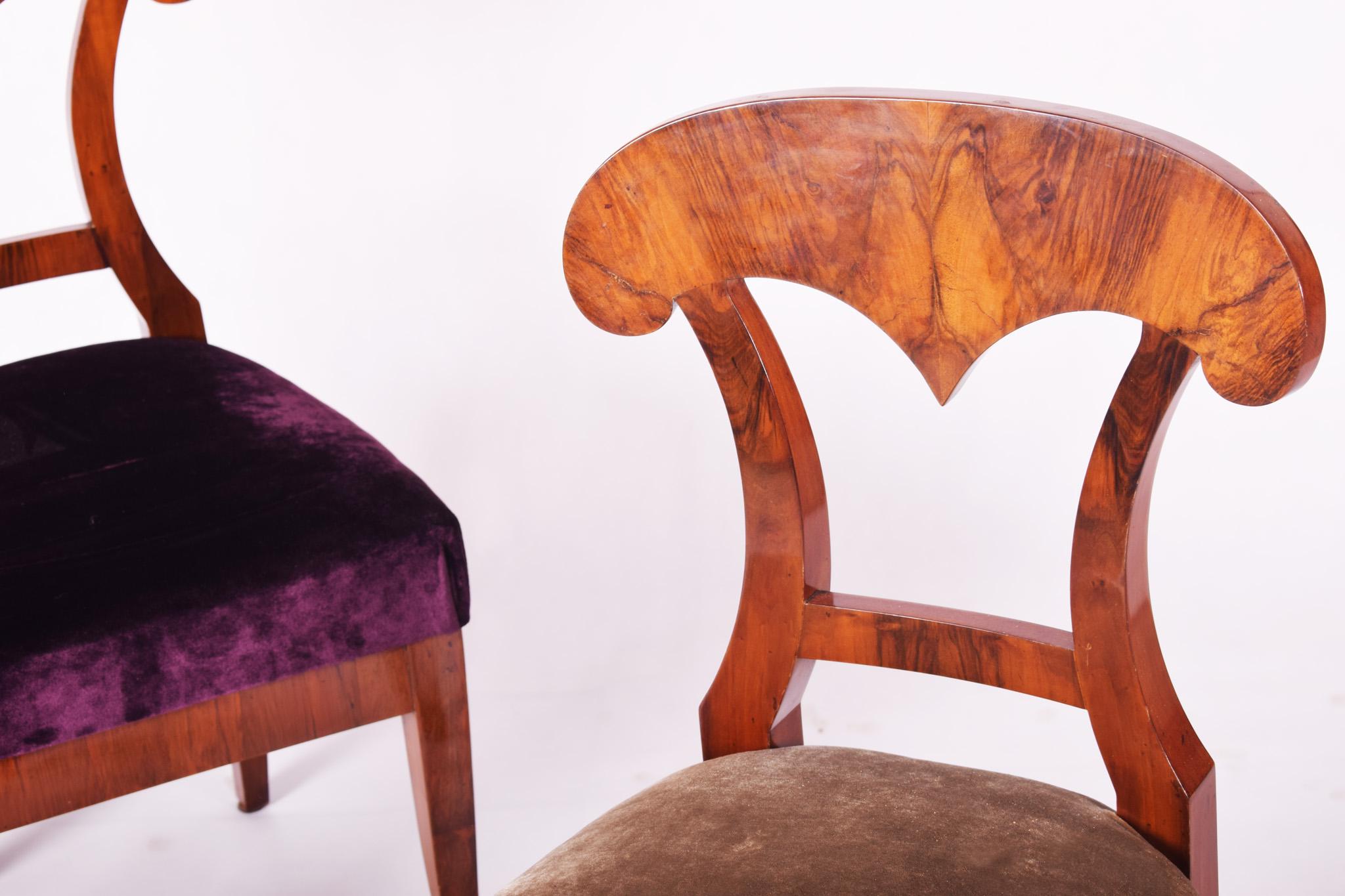 19th Century Walnut Austrian Biedermeier Chairs, 4 Pieces, 1830s, New Upholstery 1
