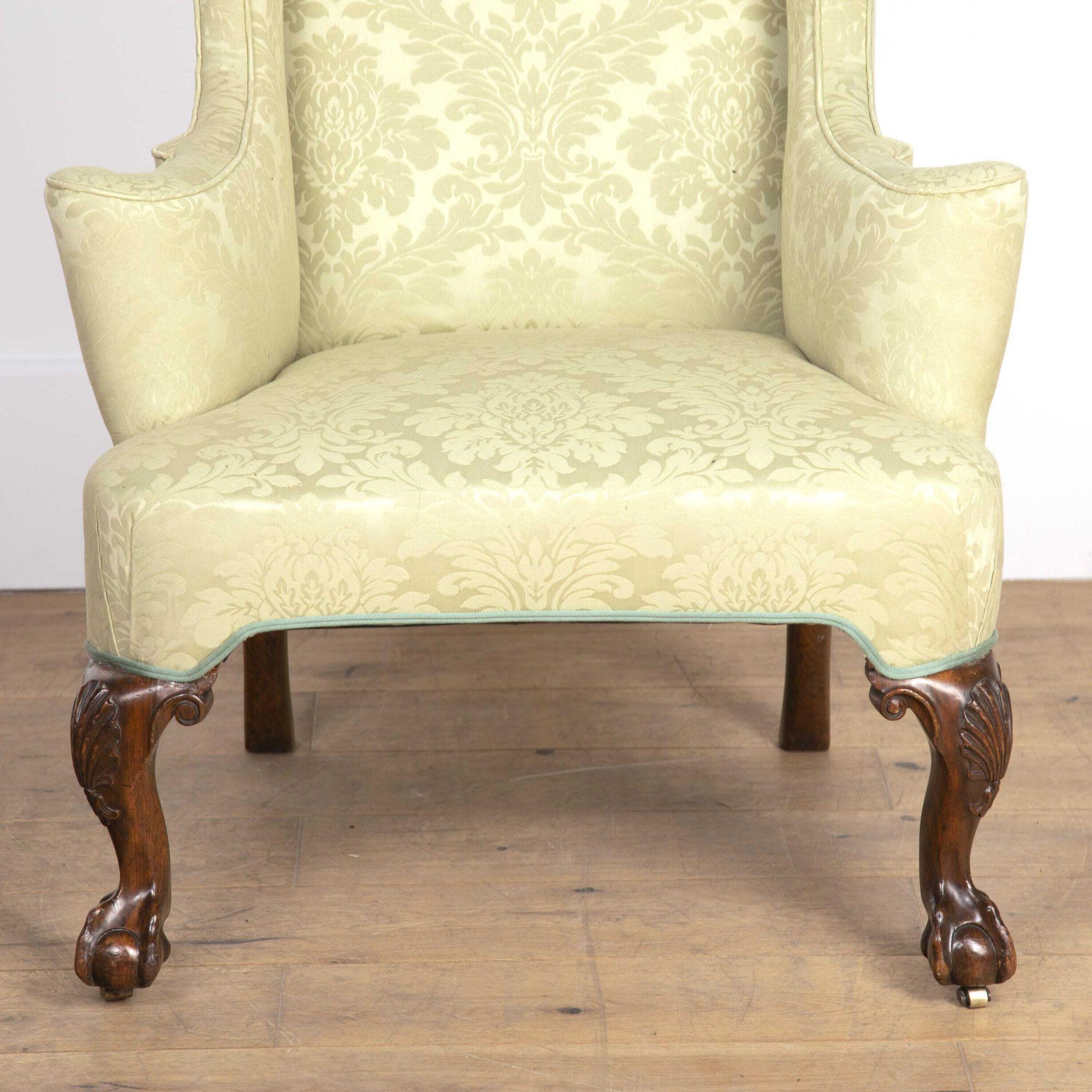 19th Century Walnut Ball and Claw Wing Chair 6