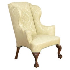 Antique 19th Century Walnut Ball and Claw Wing Chair