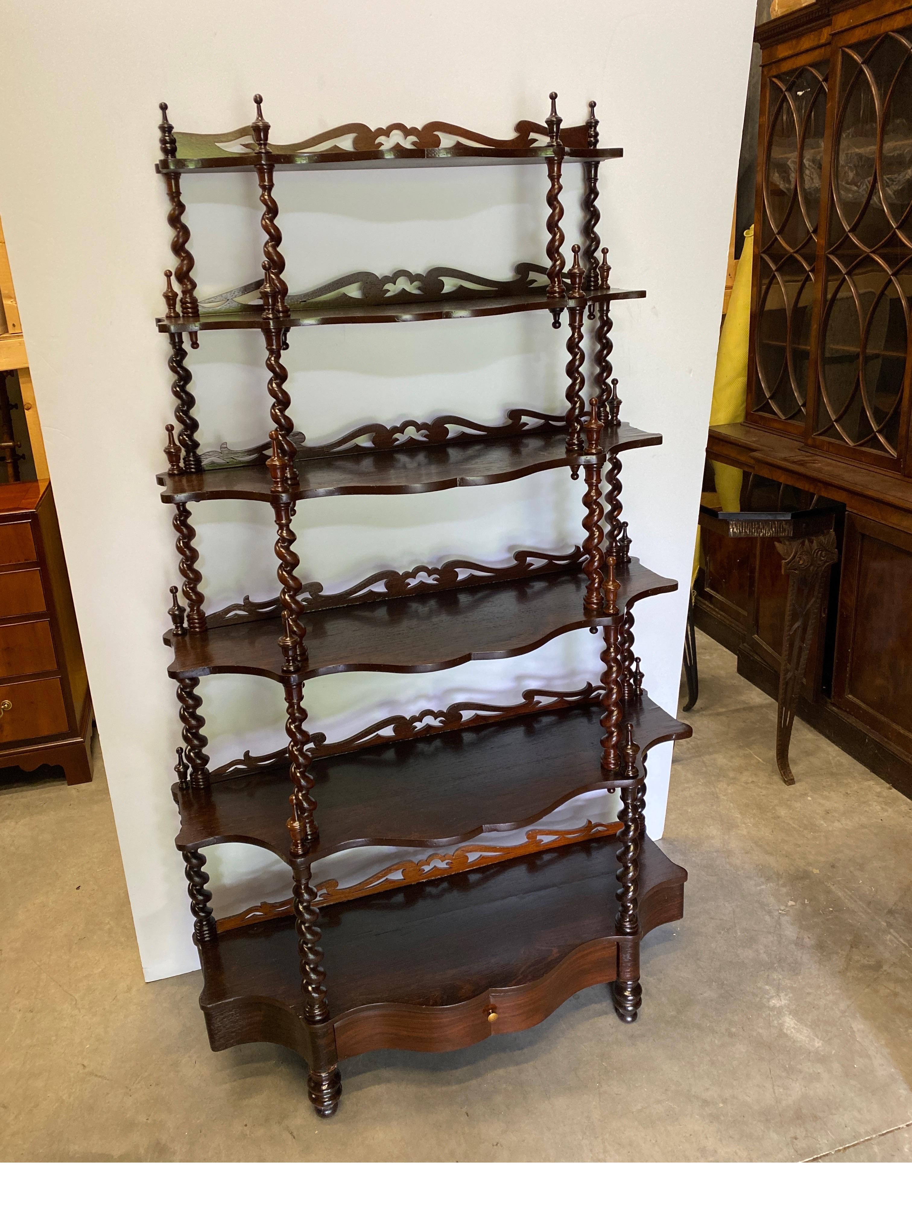Antique 19th Century Walnut Barley Twist Bookcase Etagere In Excellent Condition For Sale In Lambertville, NJ