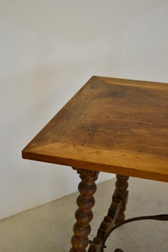 19th Century Walnut Baroque Console Table with Iron Stretcher