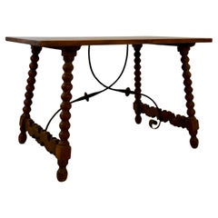 19th Century Walnut Baroque Console Table with Iron Stretcher
