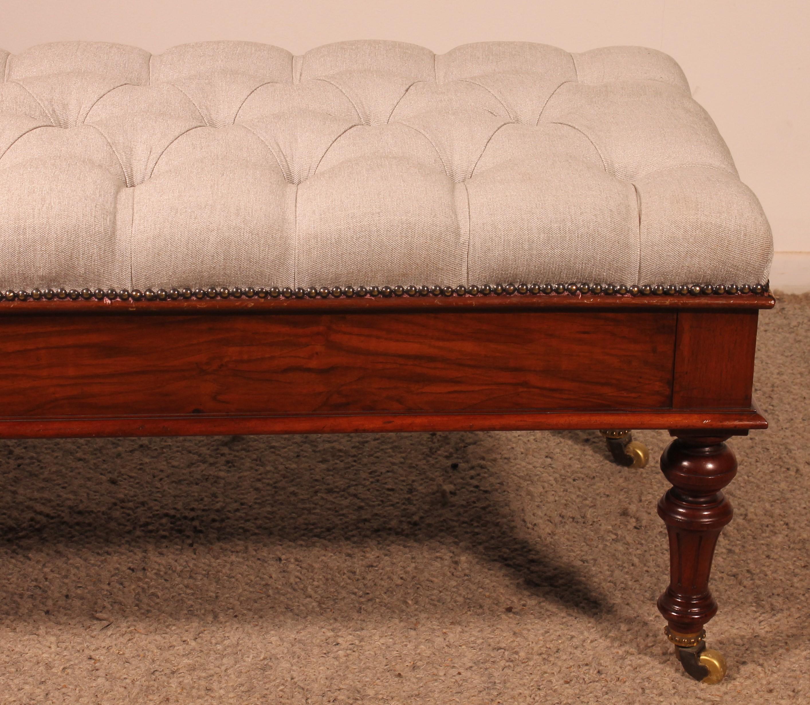 Victorian 19th Century Walnut Bench Covered With A Chesterfield Style Seating For Sale