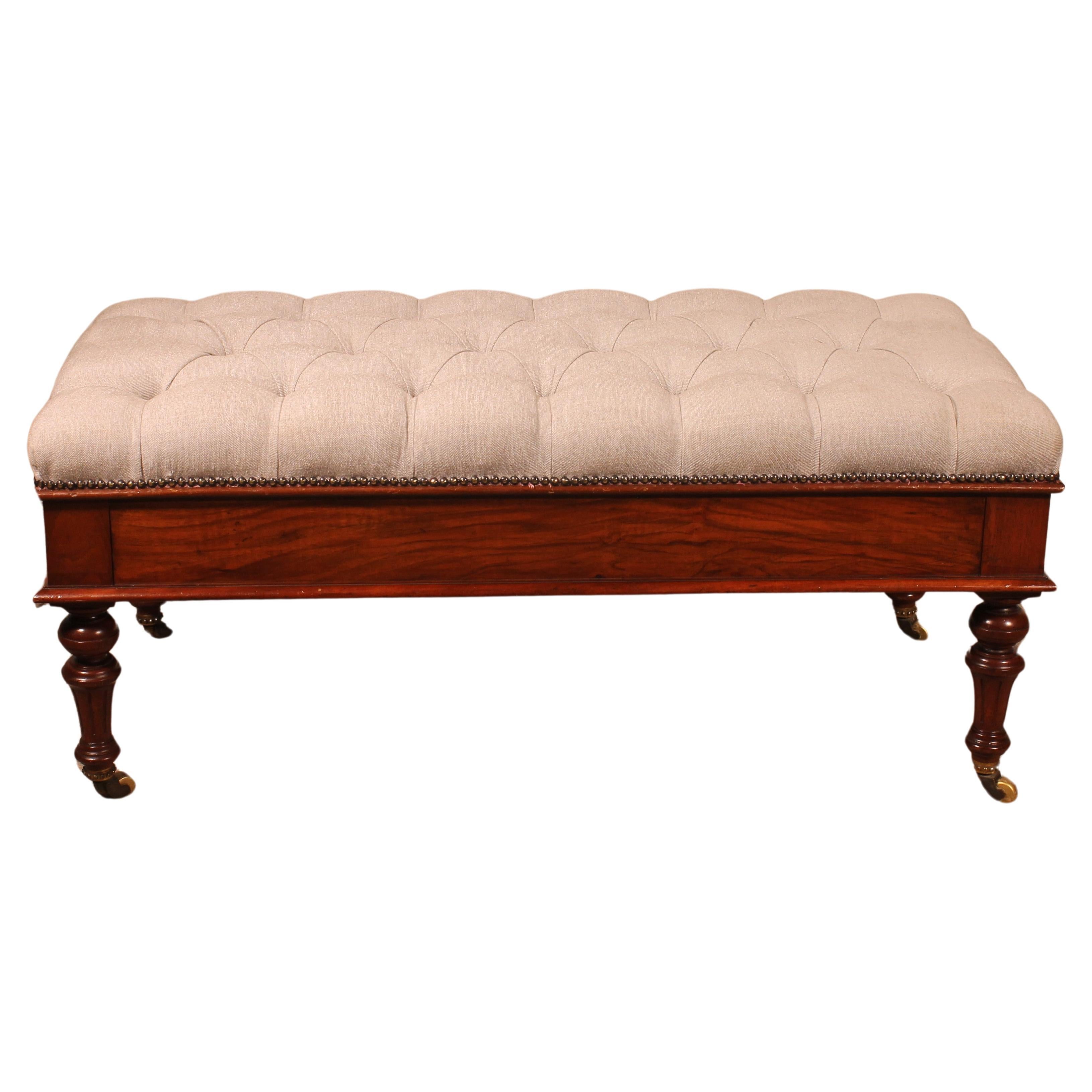 19th Century Walnut Bench Covered With A Chesterfield Style Seating For Sale
