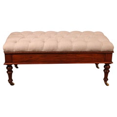 Antique 19th Century Walnut Bench Covered With A Chesterfield Style Seating