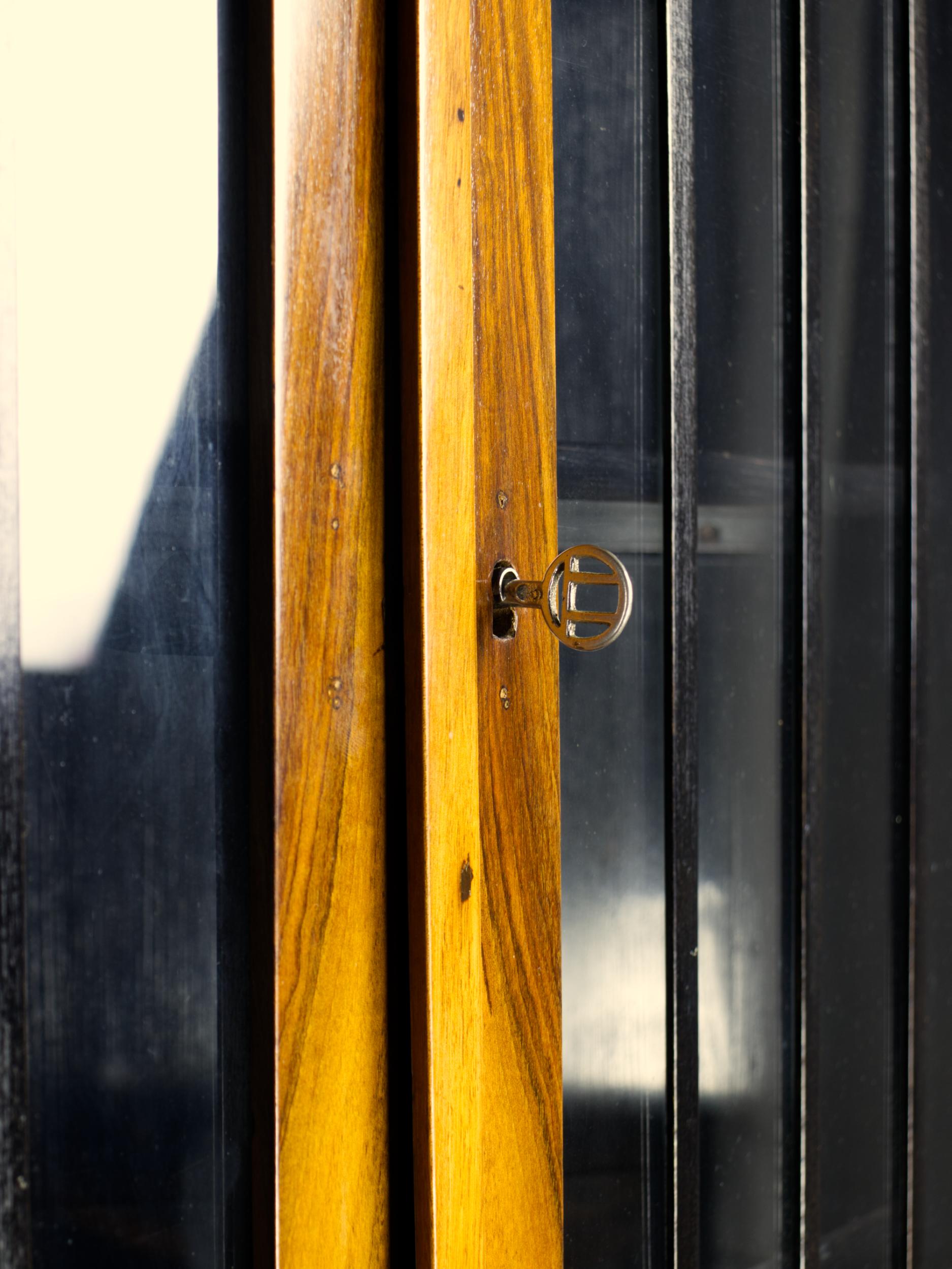 Biedermeier-Eckvitrine aus Nussbaum, 19. Jahrhundert, um 1880 im Angebot 6