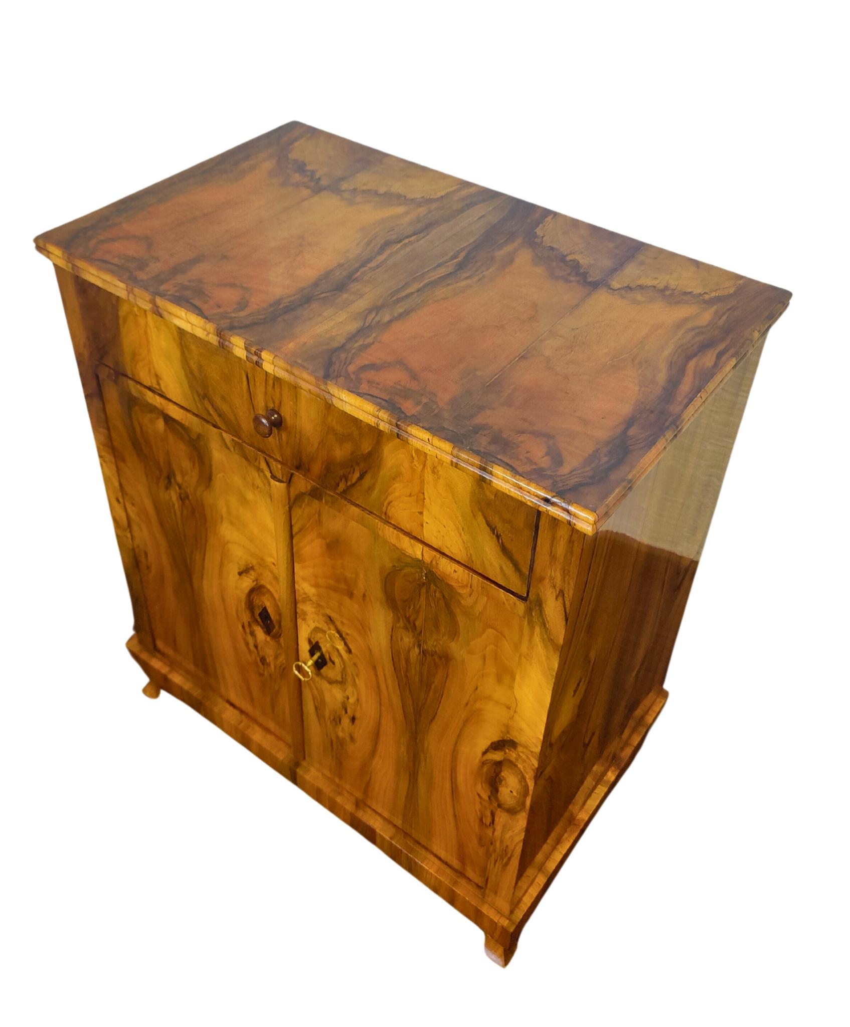 Polished 19th Century Walnut Biedermeier Half Cabinet
