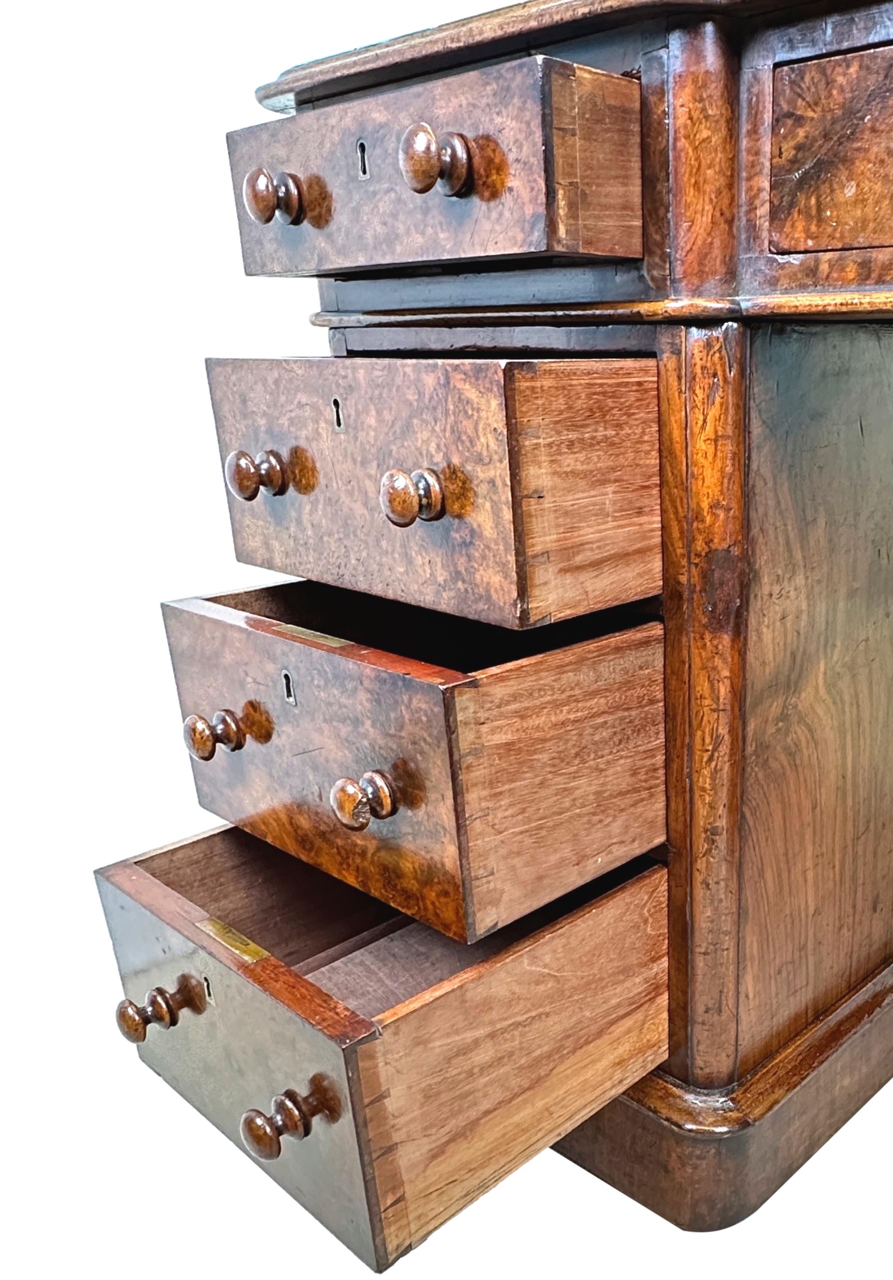 19th Century Walnut Breakfront Pedestal Desk For Sale 4