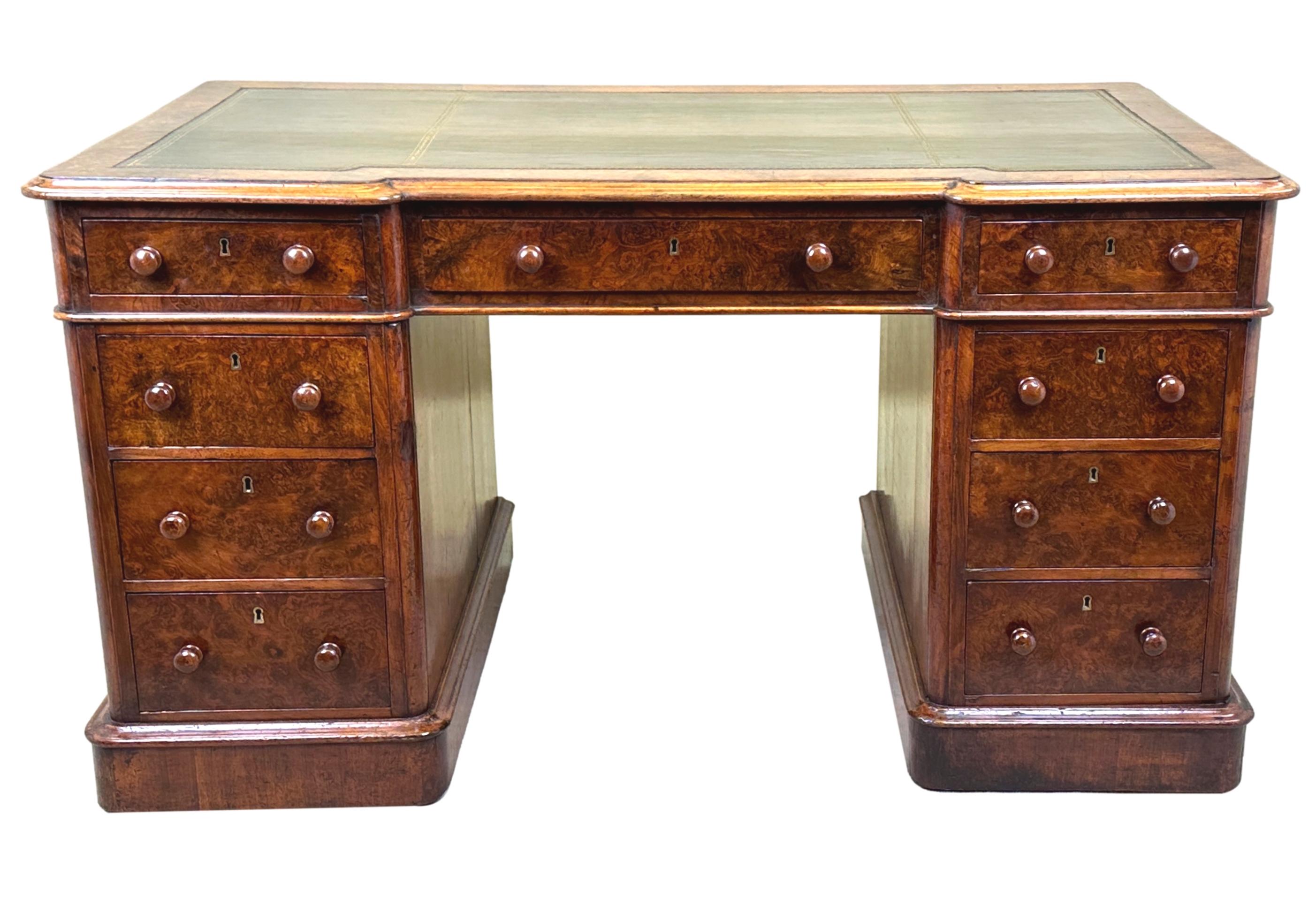 19th Century Walnut Breakfront Pedestal Desk For Sale 5