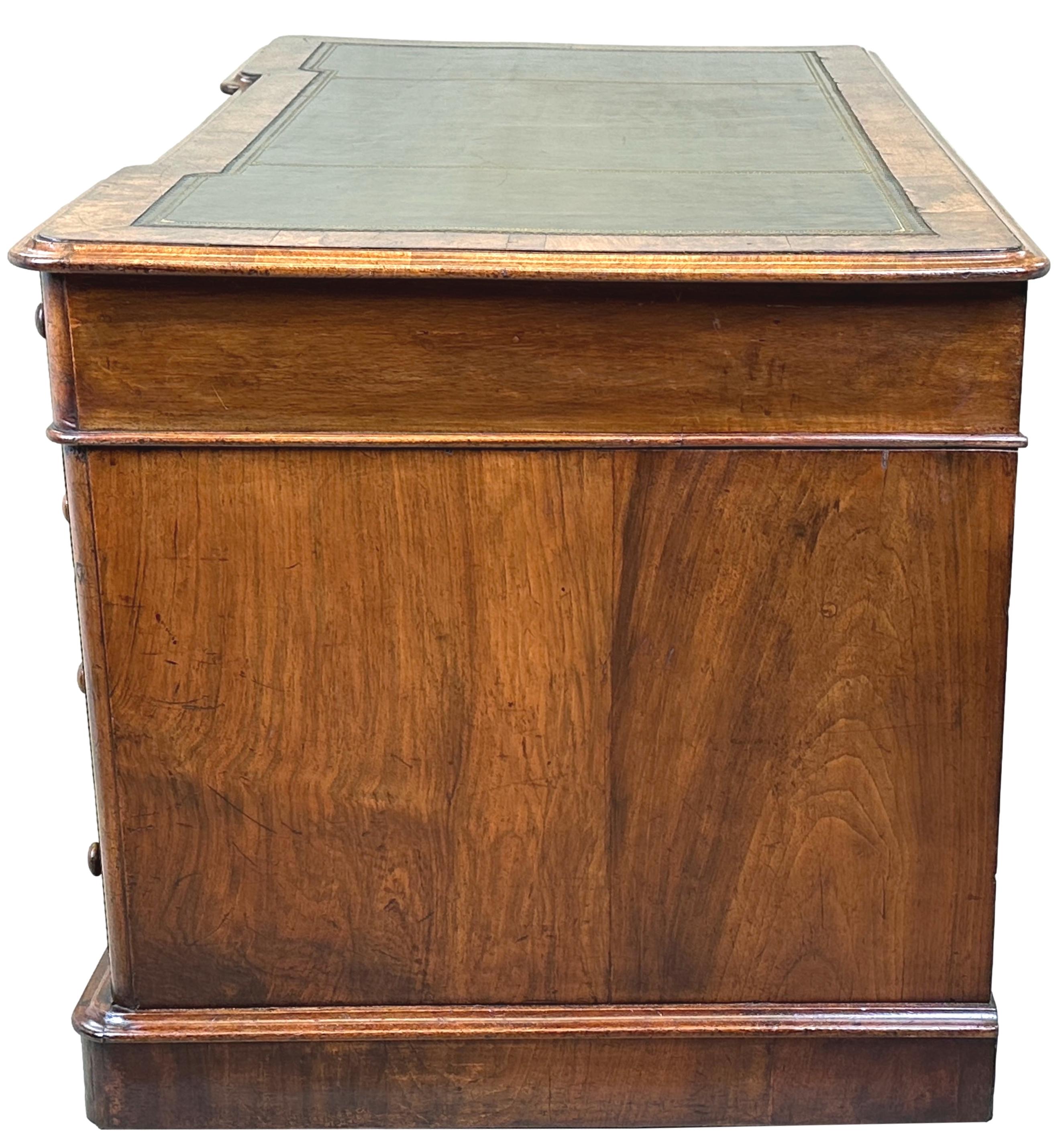 Victorian 19th Century Walnut Breakfront Pedestal Desk For Sale