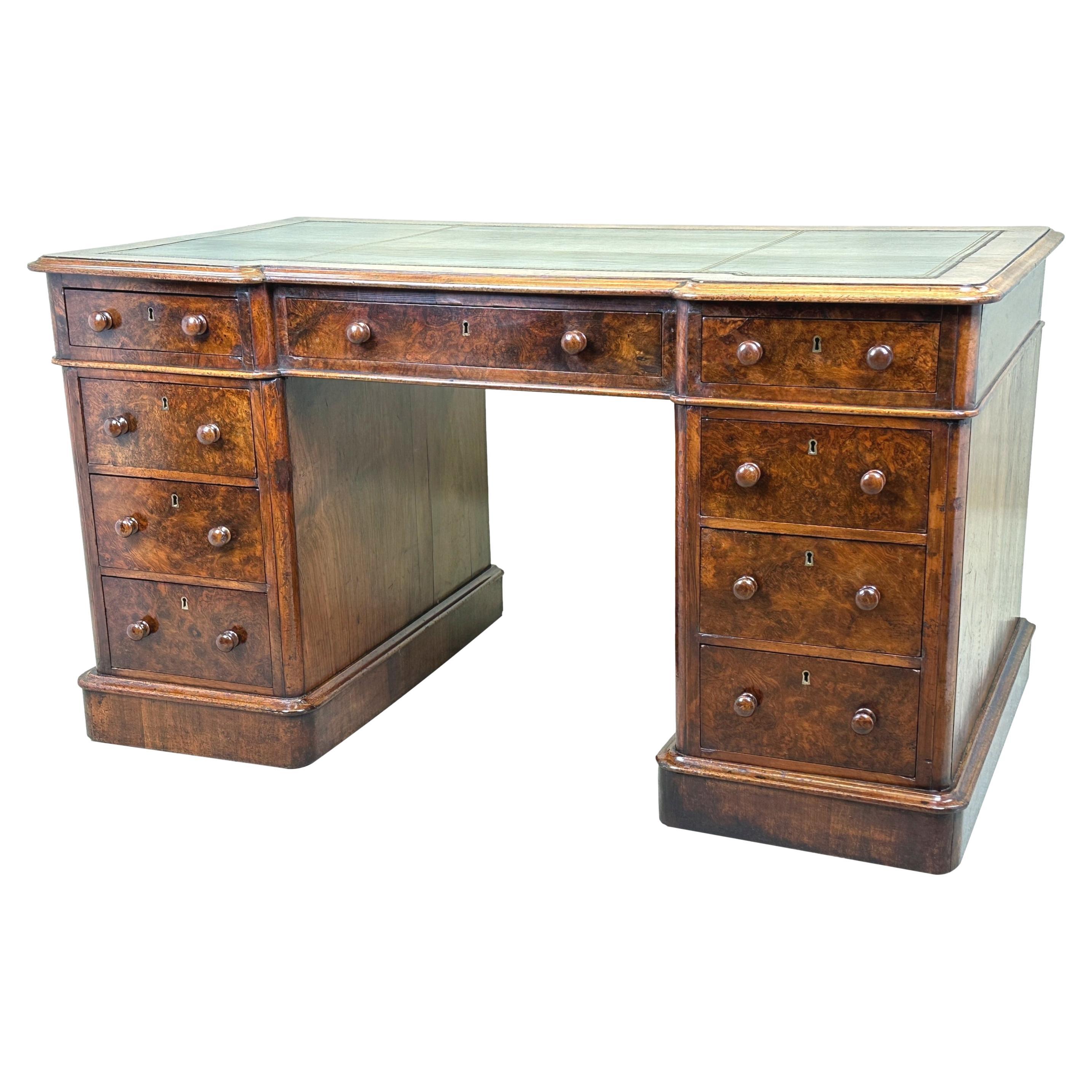 19th Century Walnut Breakfront Pedestal Desk For Sale