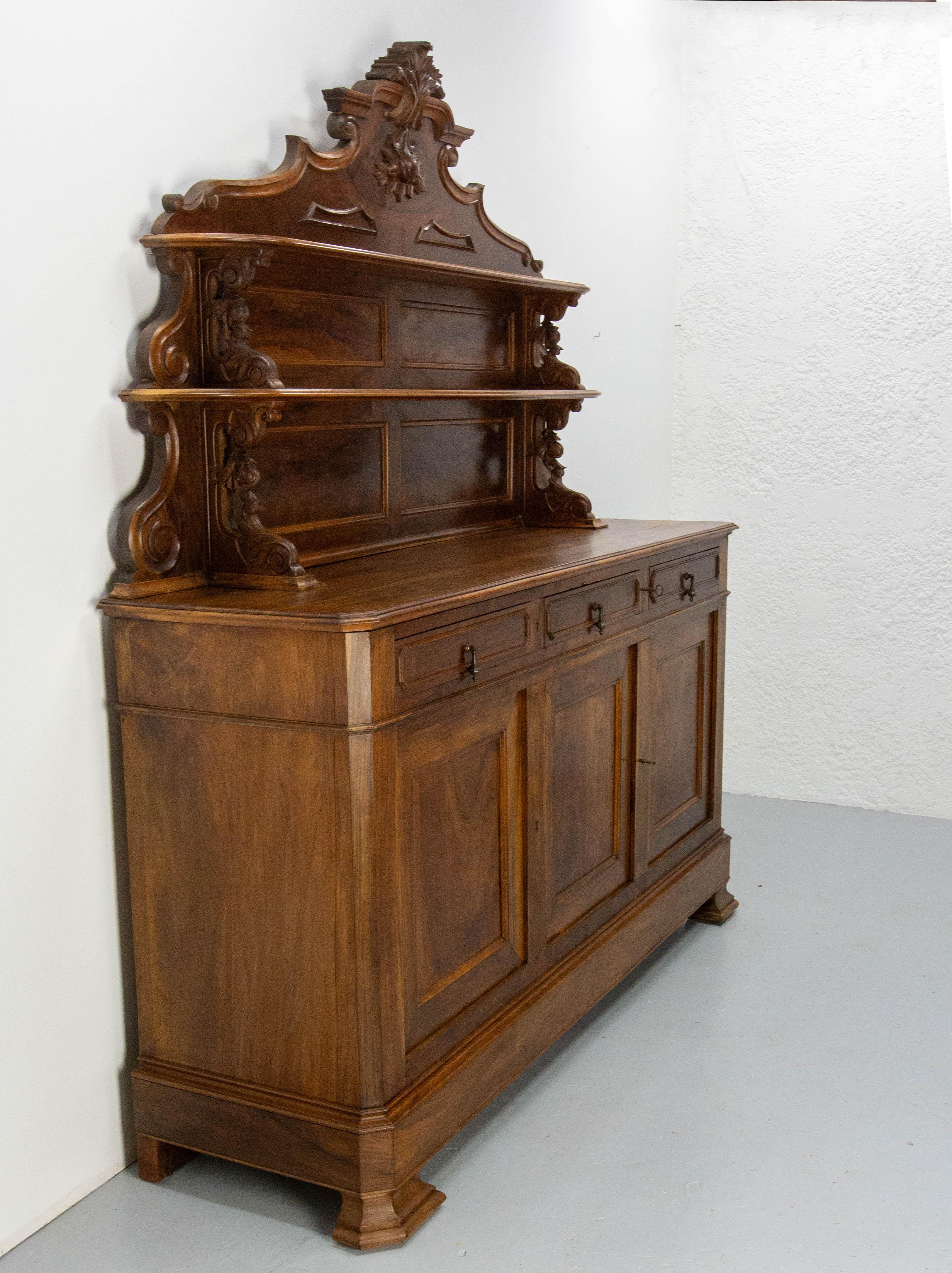 French 19th Century Walnut Buffet Louis Philippe Deux-Corps, France For Sale