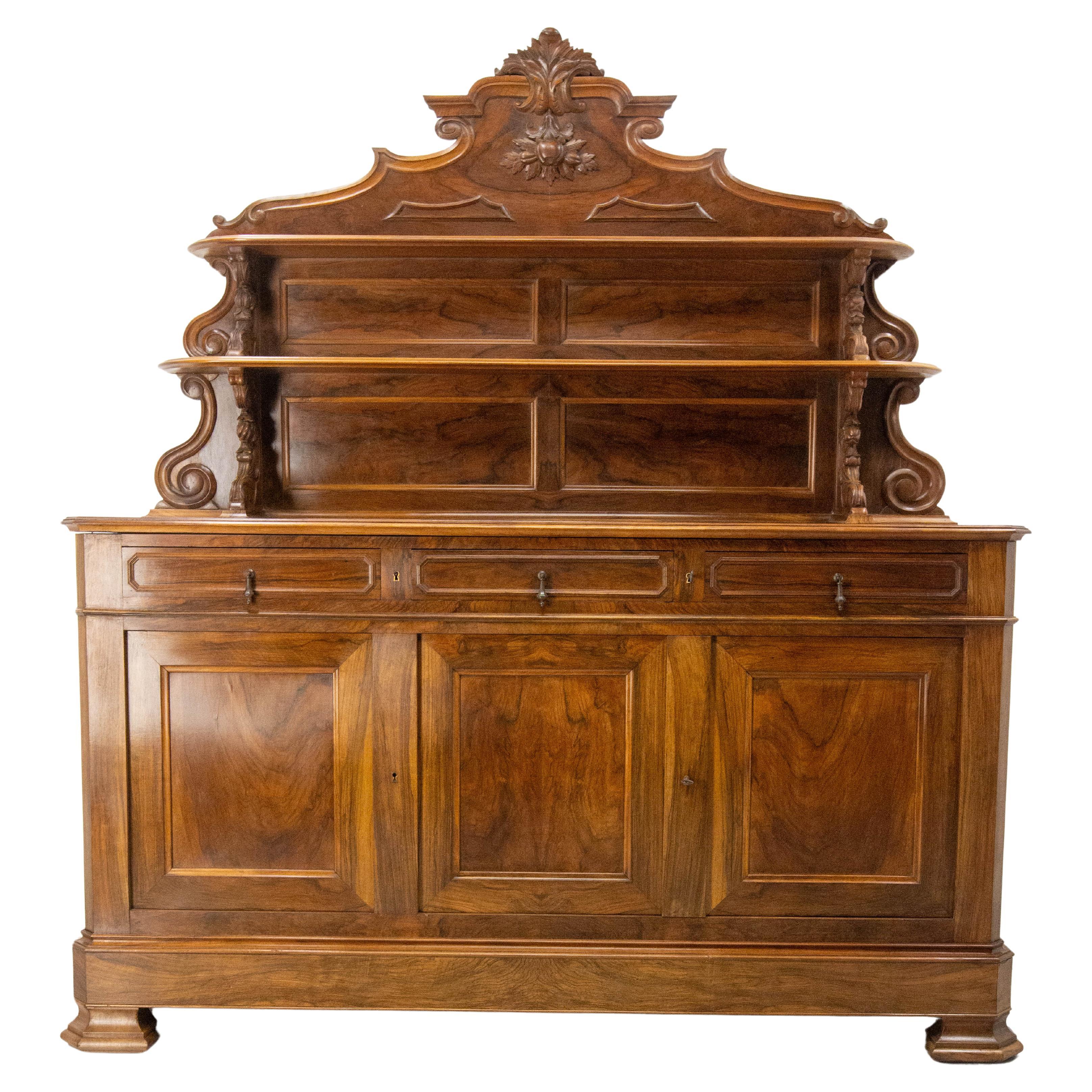 19th Century Walnut Buffet Louis Philippe Deux-Corps, France